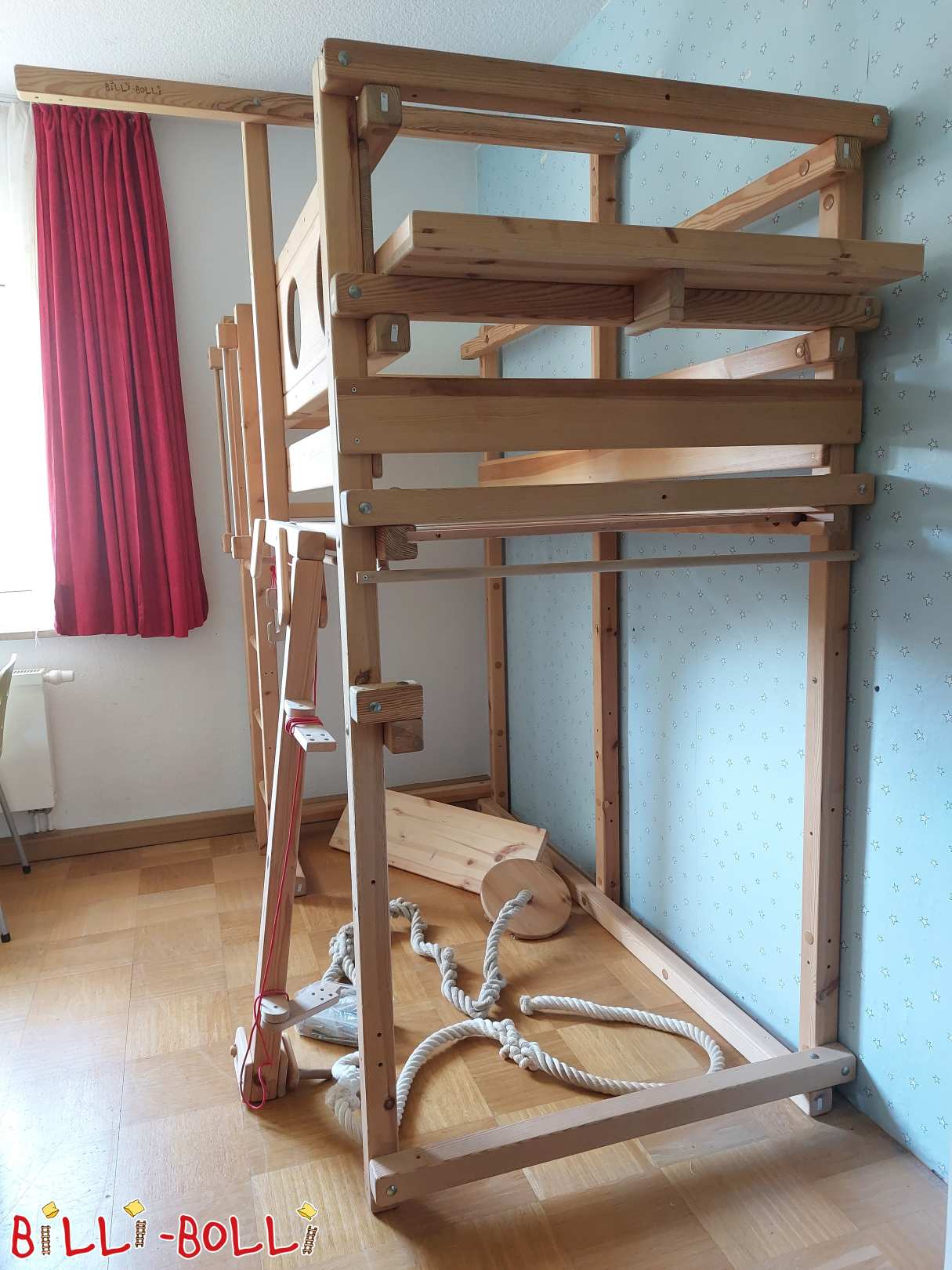 Loft bed, 90 x 200 cm, pine untreated (Category: Loft Bed Adjustable by Age pre-owned)