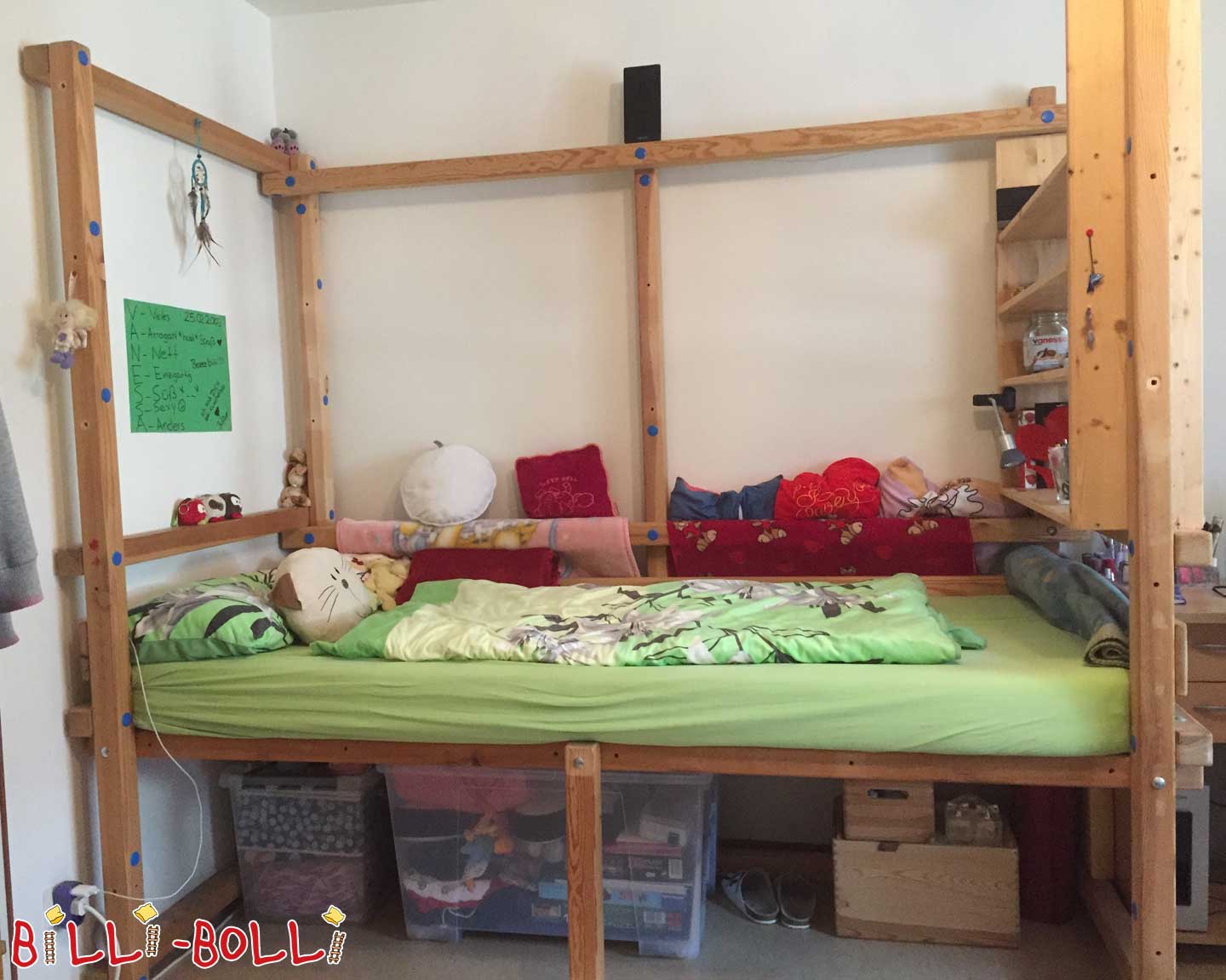 Loft bed, 90 x 200 cm, pine untreated (Category: second hand loft bed)