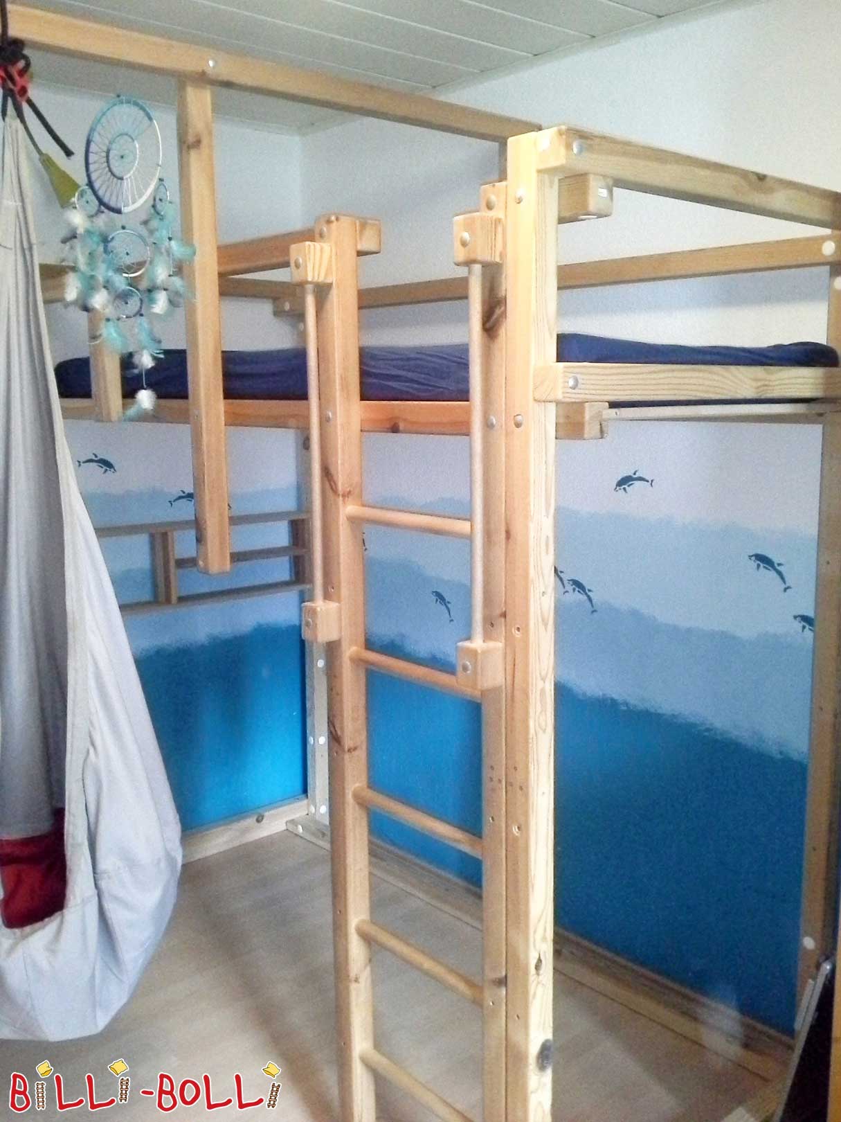 Loft bed, 90 x 200 cm, pine untreated (Category: second hand loft bed)