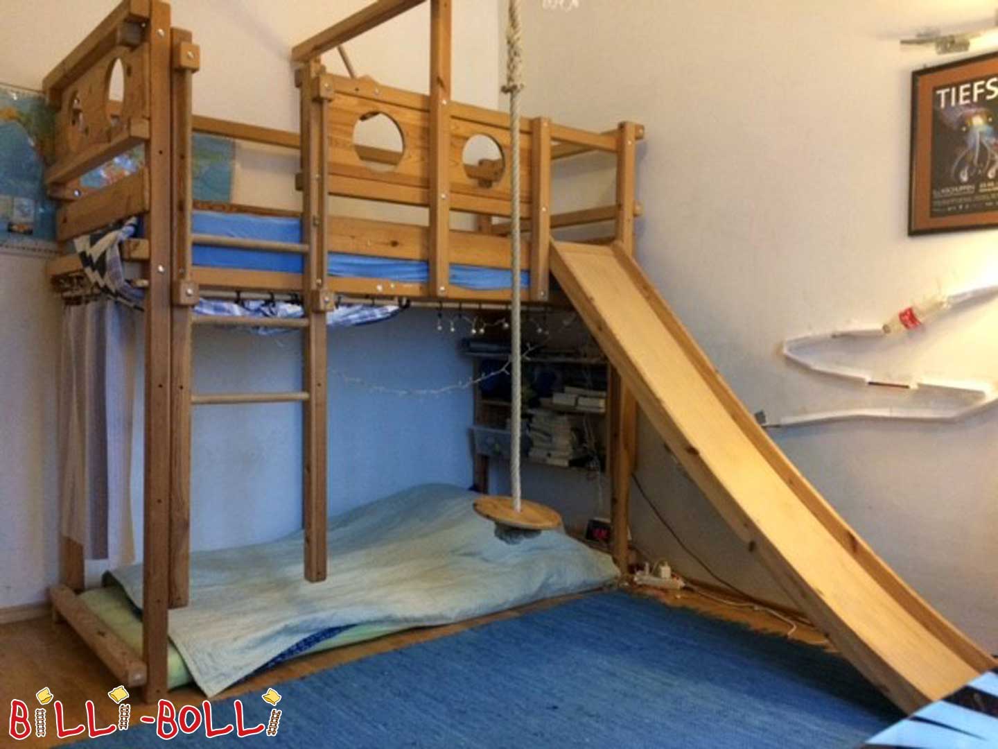 Loft bed, 90 x 200 cm, pine untreated (Category: second hand loft bed)
