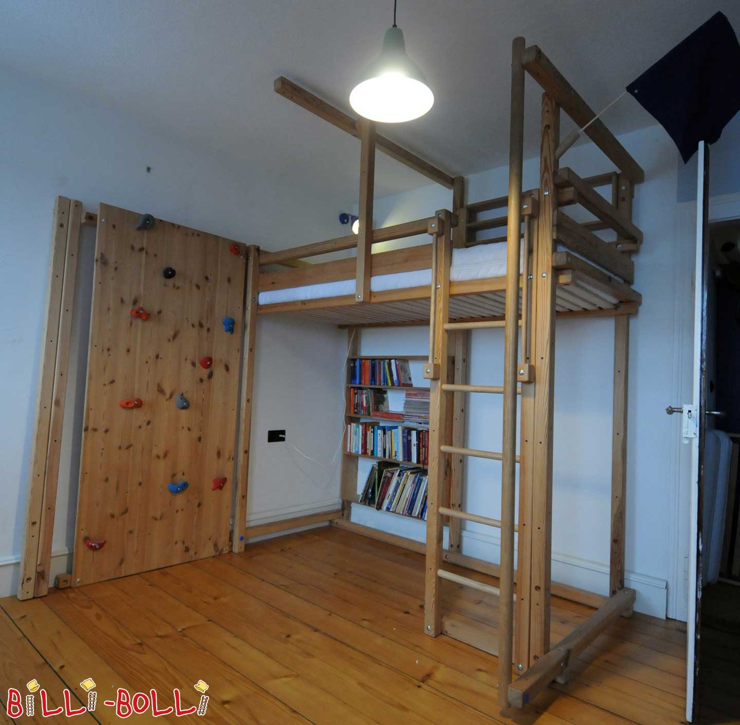 Loft bed, 90 x 200 cm, pine untreated (Category: second hand loft bed)