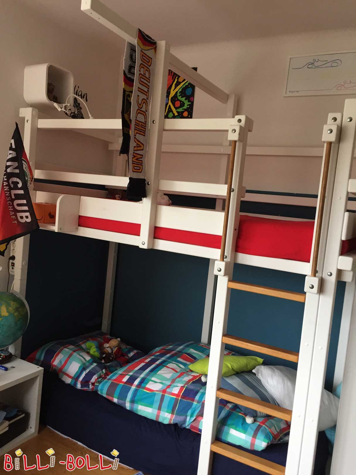 Loft bed that grows with the child, 90 x 200 cm, white lacquered pine (Category: second hand loft bed)