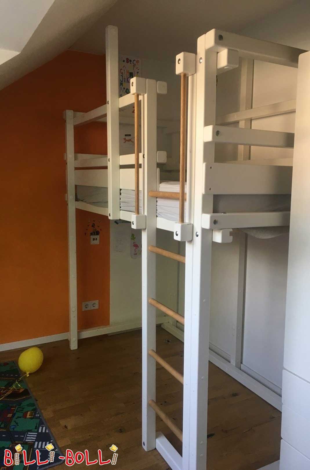 Loft bed that grows with the child, 90 x 200 cm, white lacquered pine (Category: second hand loft bed)