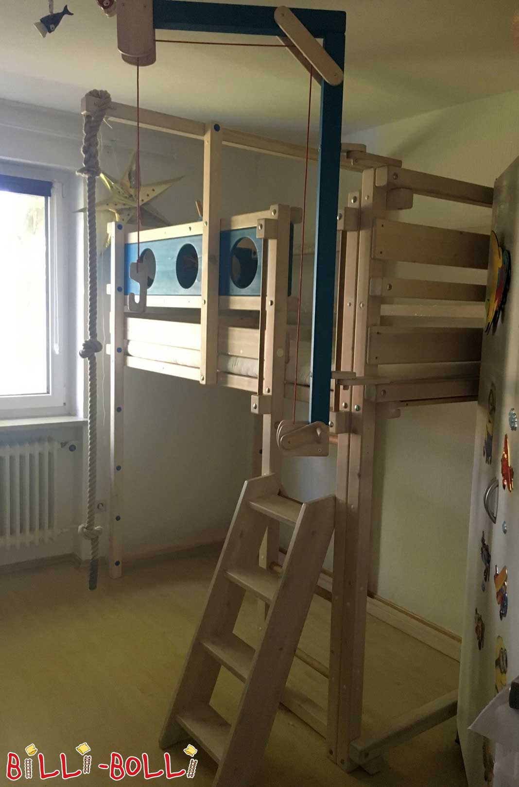 Loft bed growing with the child, 90 x 200 cm, white glazed pine (Category: second hand loft bed)