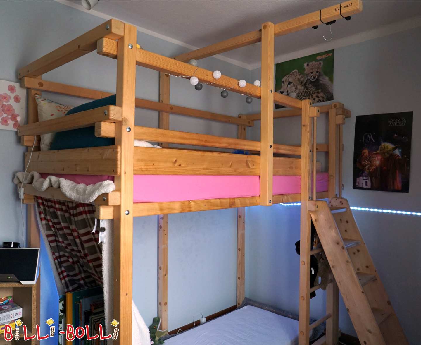 Letto a soppalco che cresce con te, 90x200, abete rosso con scala inclinata (zona Treviri) (Categoria: letto a soppalco usato)