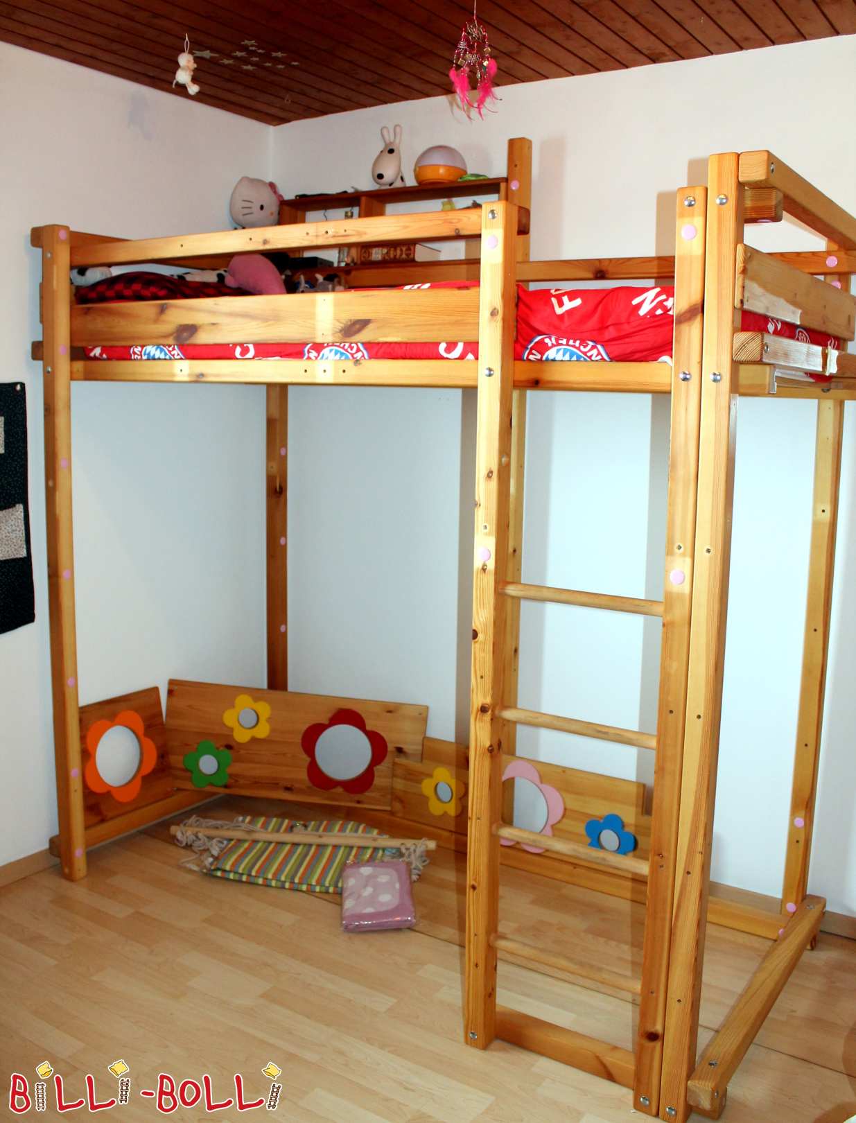 Loft bed growing 90x200cm pine with flower boards in Ludwigsburg (Category: second hand loft bed)