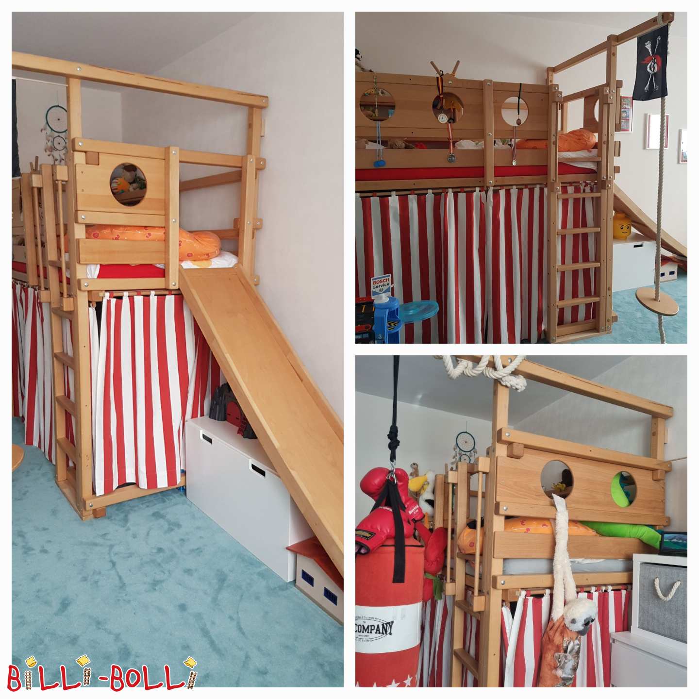 Letto a soppalco in crescita con faggio oliato 100x200cm - con scivolo (Categoria: Letto a soppalco trasformabile di seconda mano)