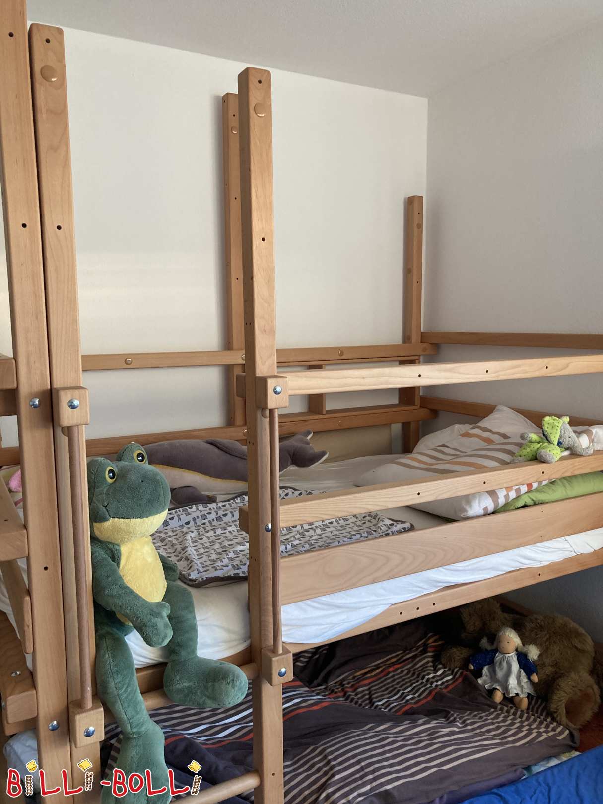 Loft bed growing beech oiled with ladder and rocking beam (Category: Loft Bed Adjustable by Age pre-owned)