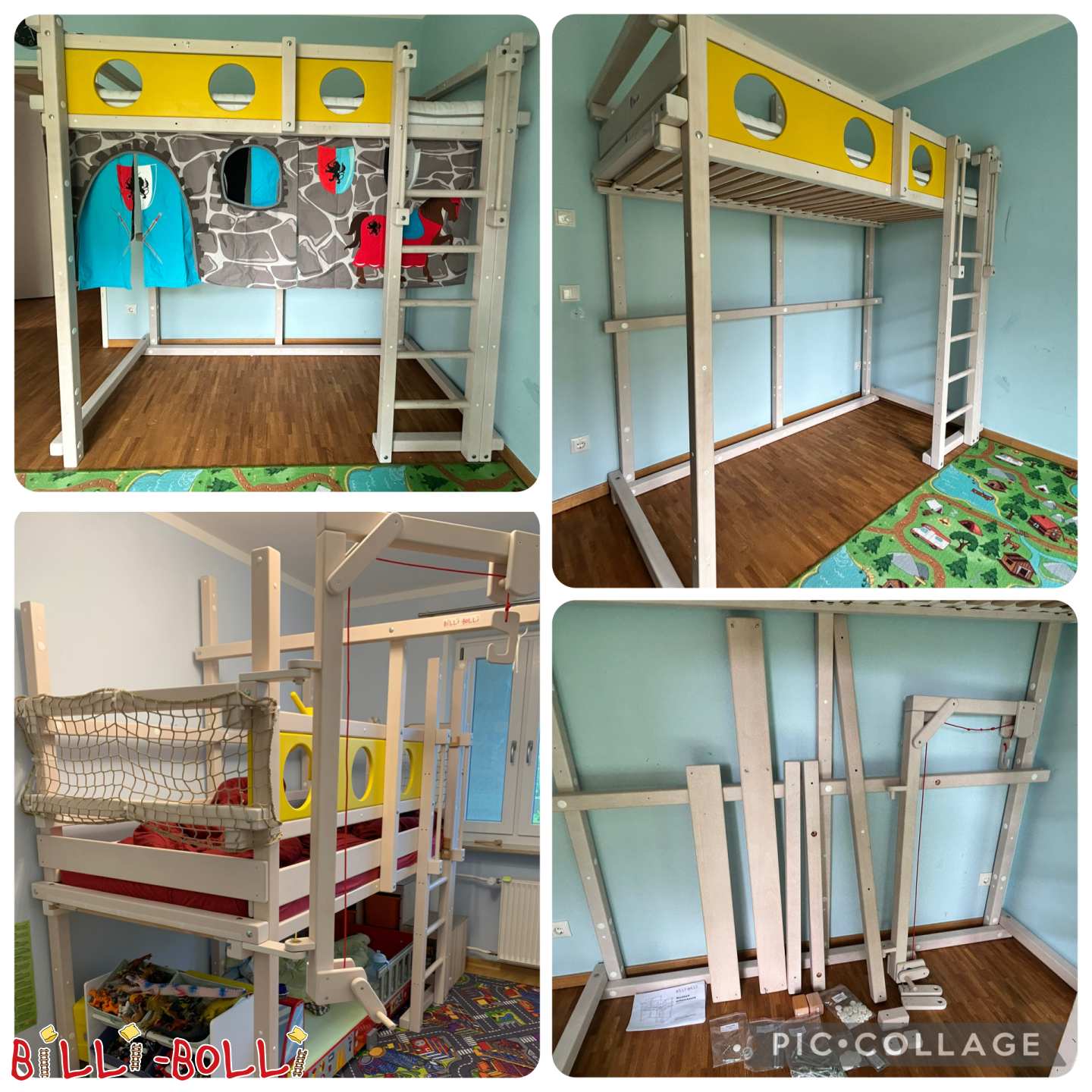 Cama alta, axustable, faia barnizada branca, con grúa, 90x200 cm (Categoría: A cama loft medra contigo usada)