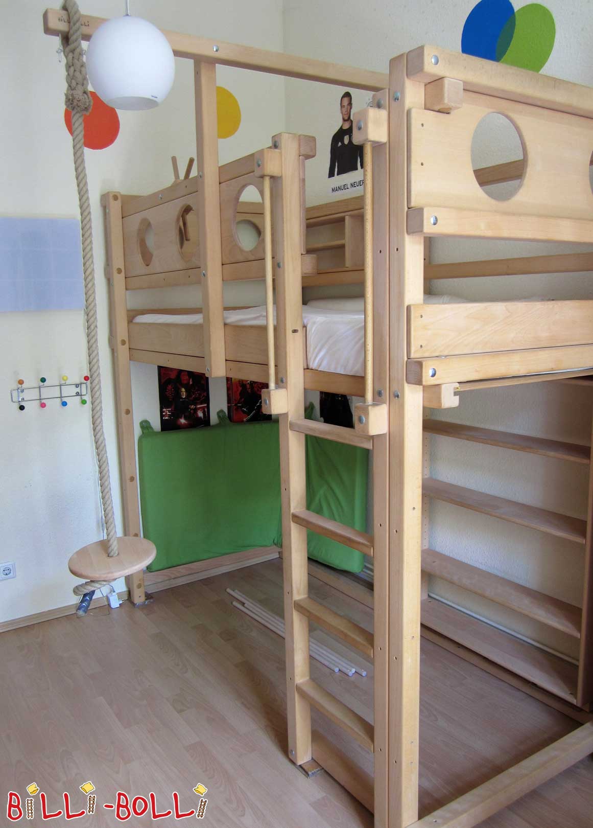 मचान बिस्तर जो छोटे नाविकों के लिए बच्चे के साथ बढ़ता है, 90 x 200 सेमी, बीच (कोटि: मचान बिस्तर का इस्तेमाल किया)