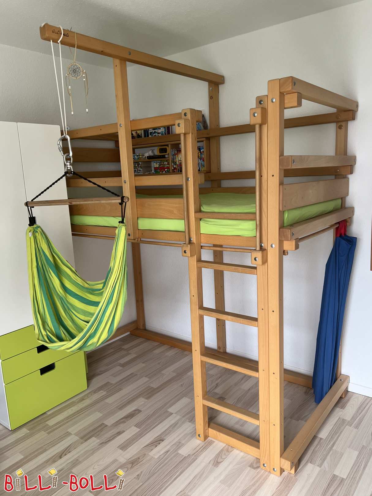 Loft bed oiled in beech and accessories (Category: Loft Bed Adjustable by Age pre-owned)