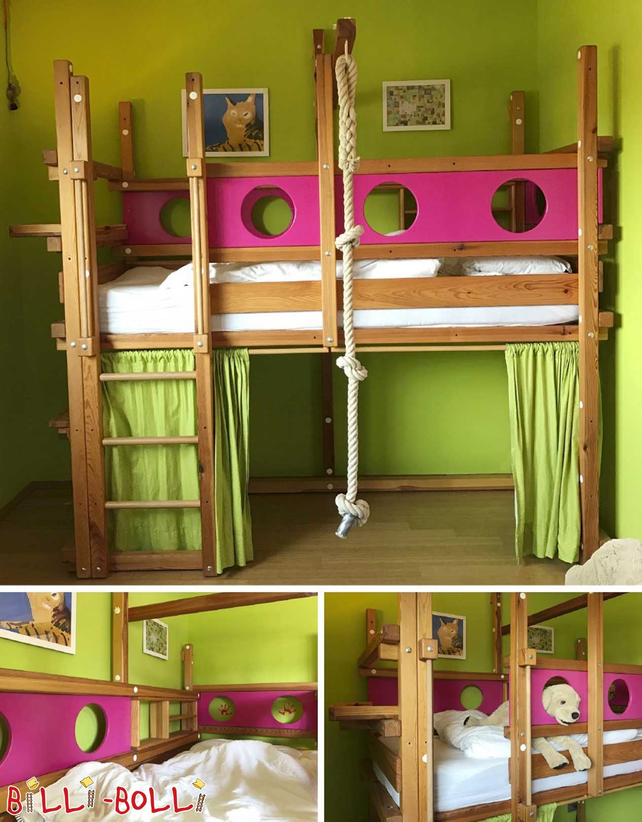 Loft bed growing with you, pine, 90 x 200, oiled-waxed (Category: second hand loft bed)