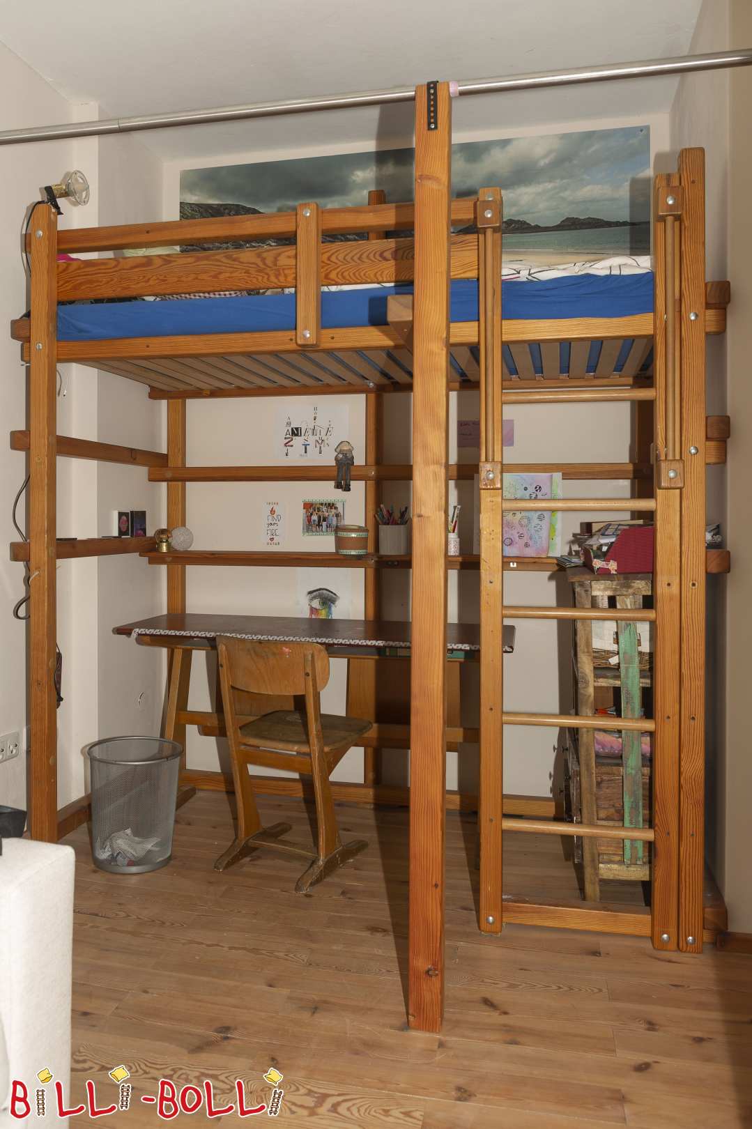 Podkrovní postel rostoucí s dítětem, borovice, speciální rozměry 102 x 194 cm, Rosenheim (Kategorie: Použitá podkrovní postel)