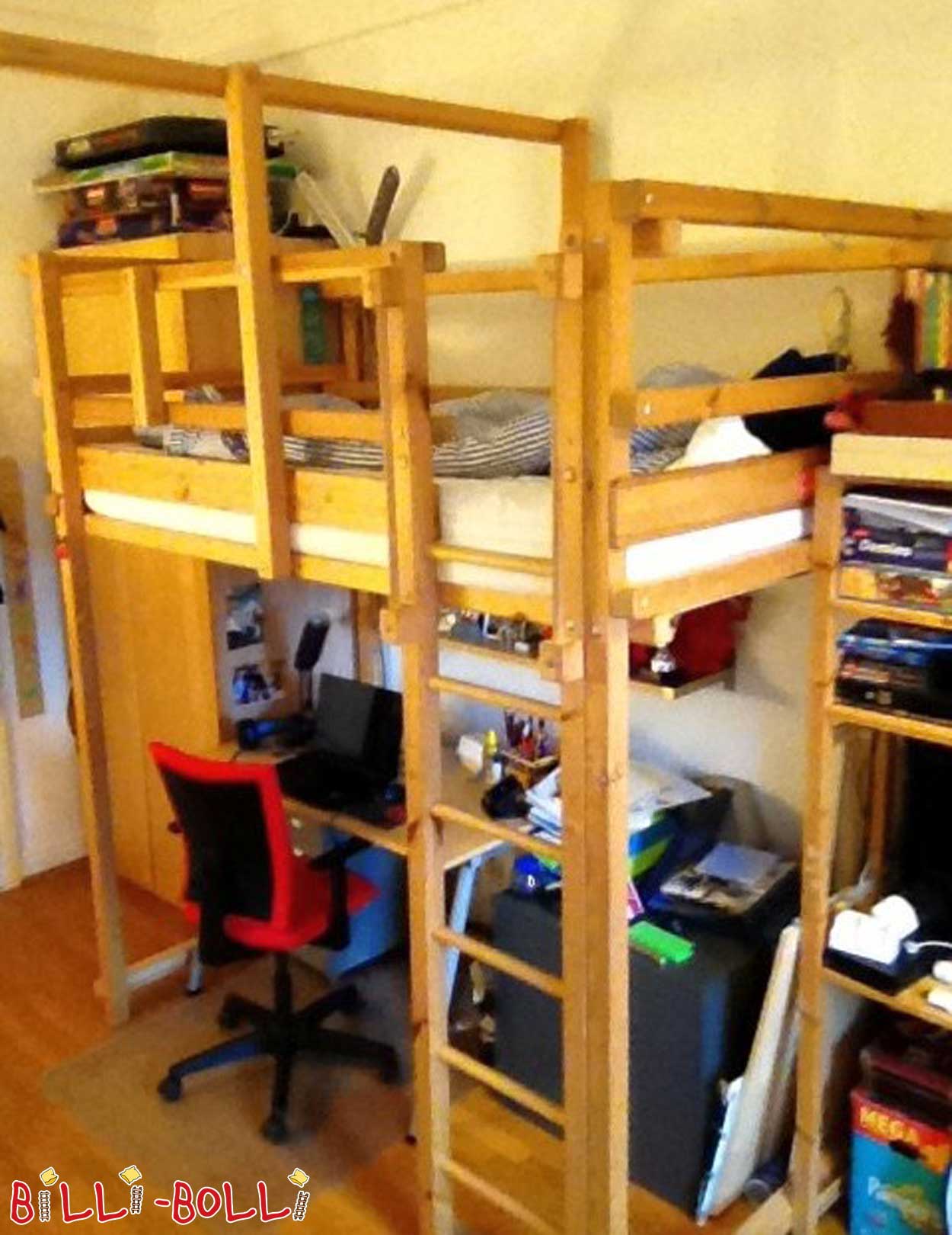 Loft bed growing with high outer feet, 100 x 200 cm, pine (Category: second hand loft bed)