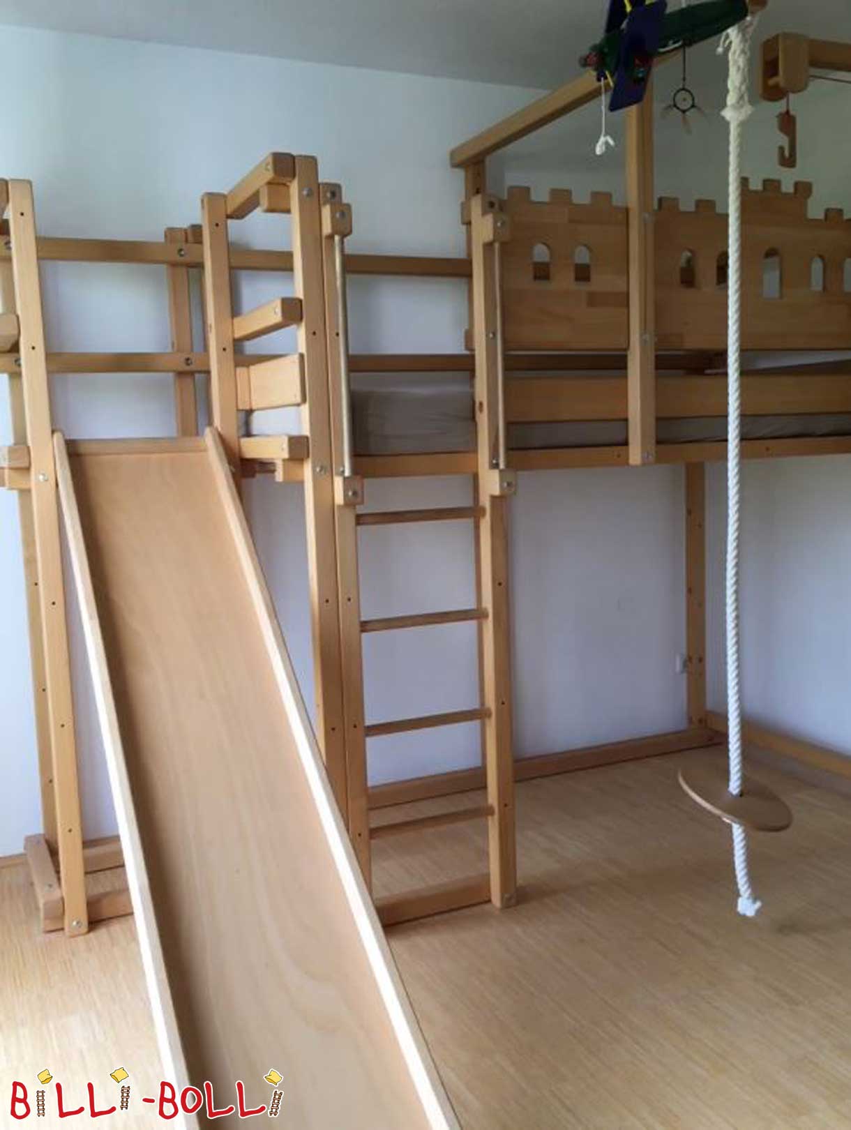 Loft bed that grows with the child with slide, oiled beech (Category: second hand loft bed)