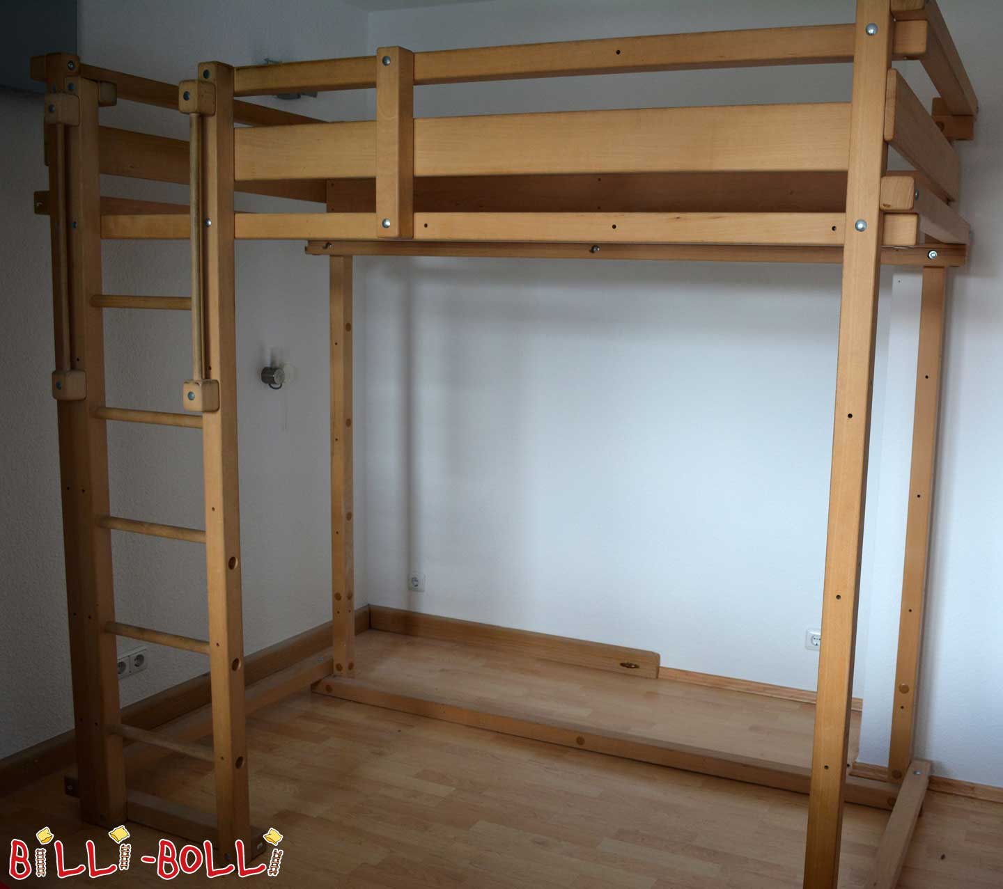 Youth loft bed, 100 x 200 cm, oiled-waxed beech (Category: second hand loft bed)