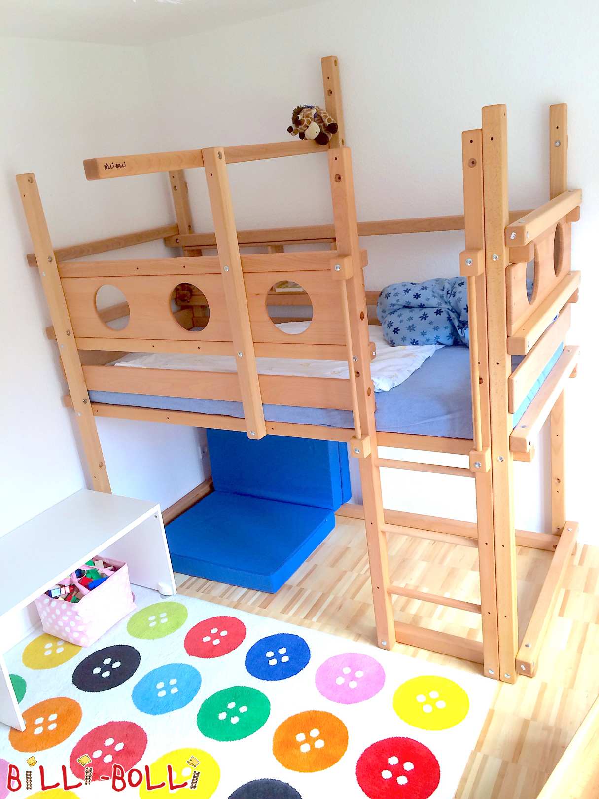 Loft bed + accessories, oiled-waxed beech, 90 x 200 cm (Category: Loft Bed Adjustable by Age pre-owned)