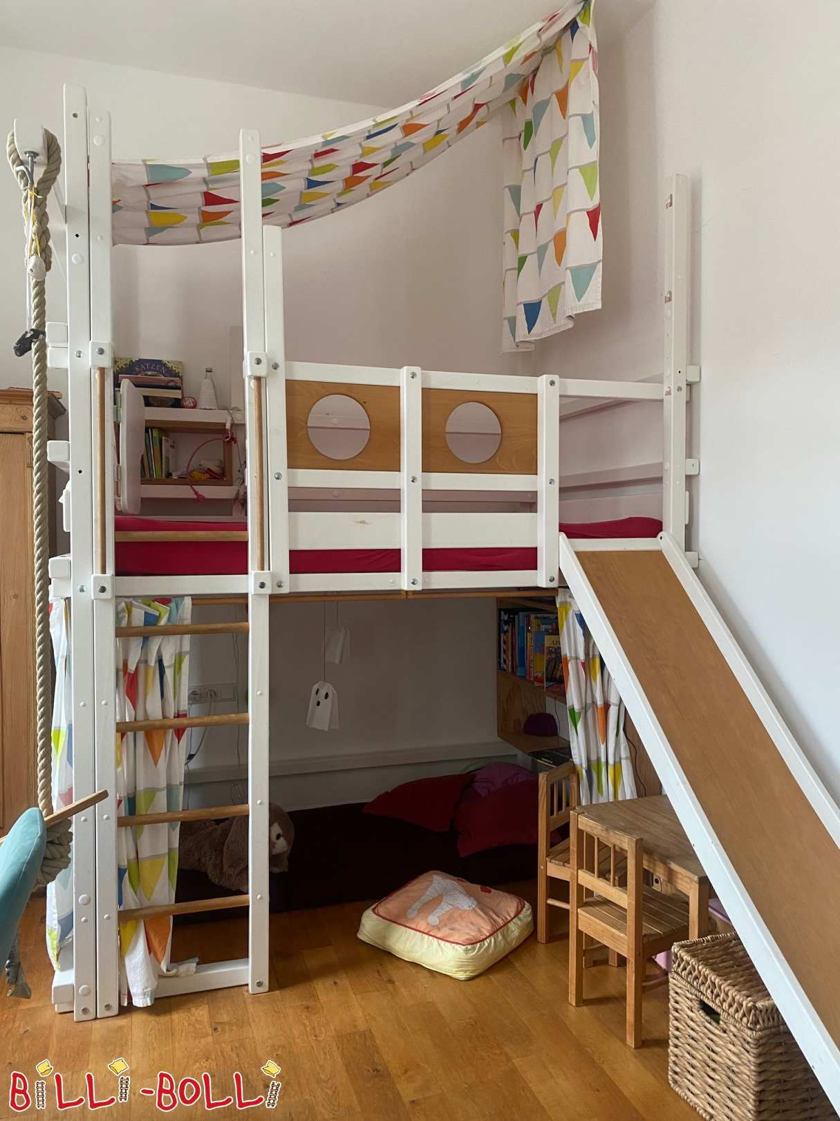 Mitw. Cama loft extralonga, branca, conversível como uma cama de canto 120x200 (Categoria: Cama alta crescendo com a criança usada)