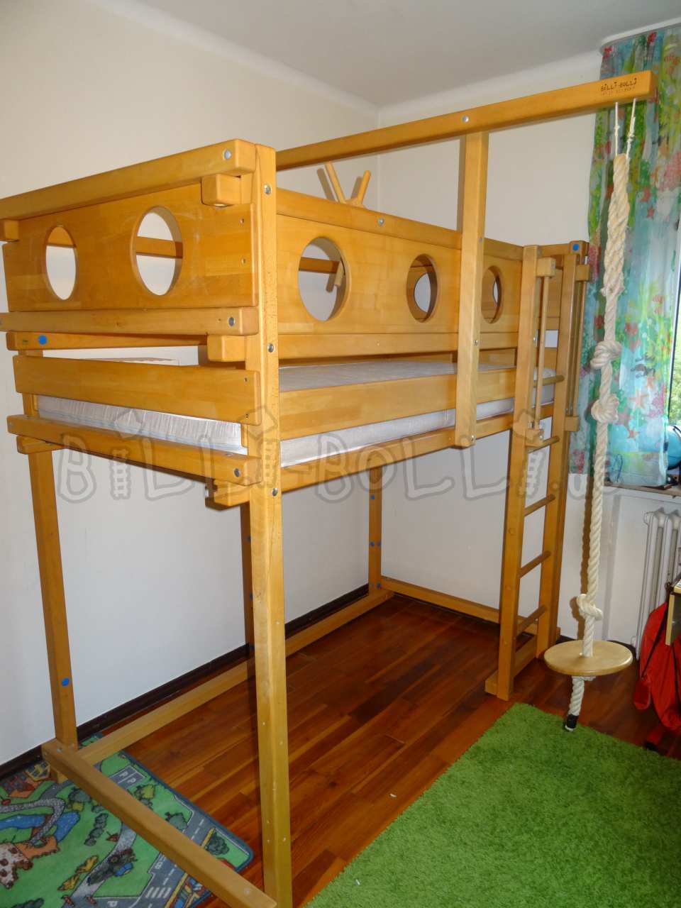 Loft bed that grows with the child, 100 x 200 cm, oiled-waxed beech (Category: second hand loft bed)