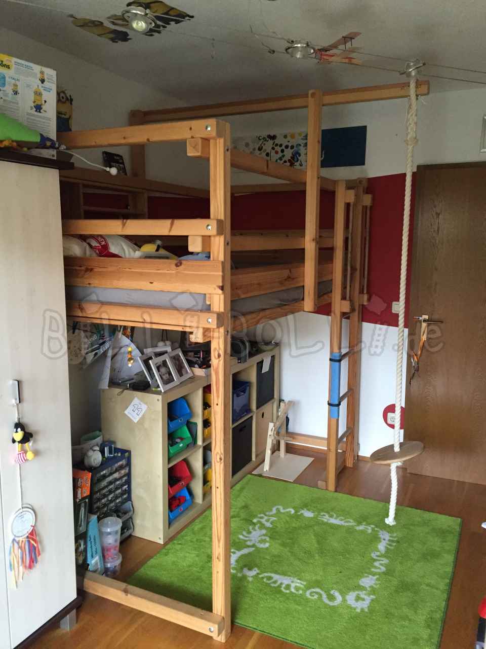 Growing loft bed 100 x 200 cm, pine untreated (Category: second hand loft bed)