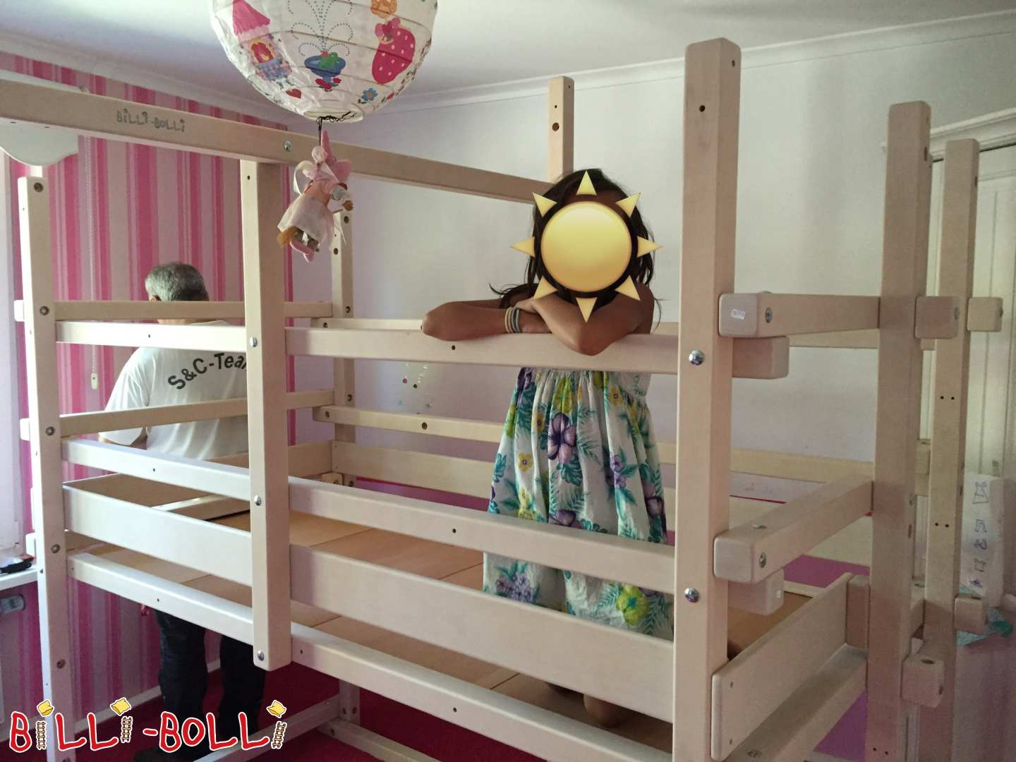 Loft bed 100x200 white beech glazed with play floor (Category: Loft Bed Adjustable by Age pre-owned)