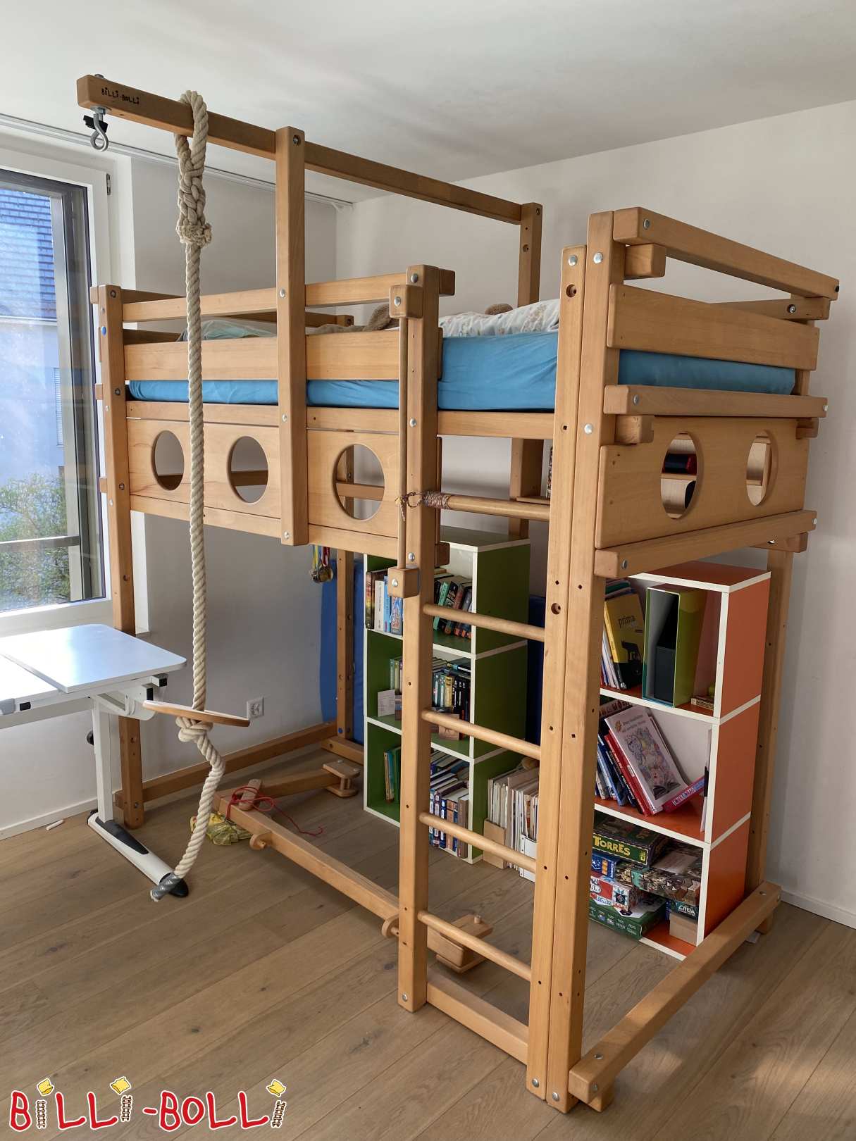 Growing loft bed 100x200 cm, oiled-waxed beech (Category: Loft Bed Adjustable by Age pre-owned)