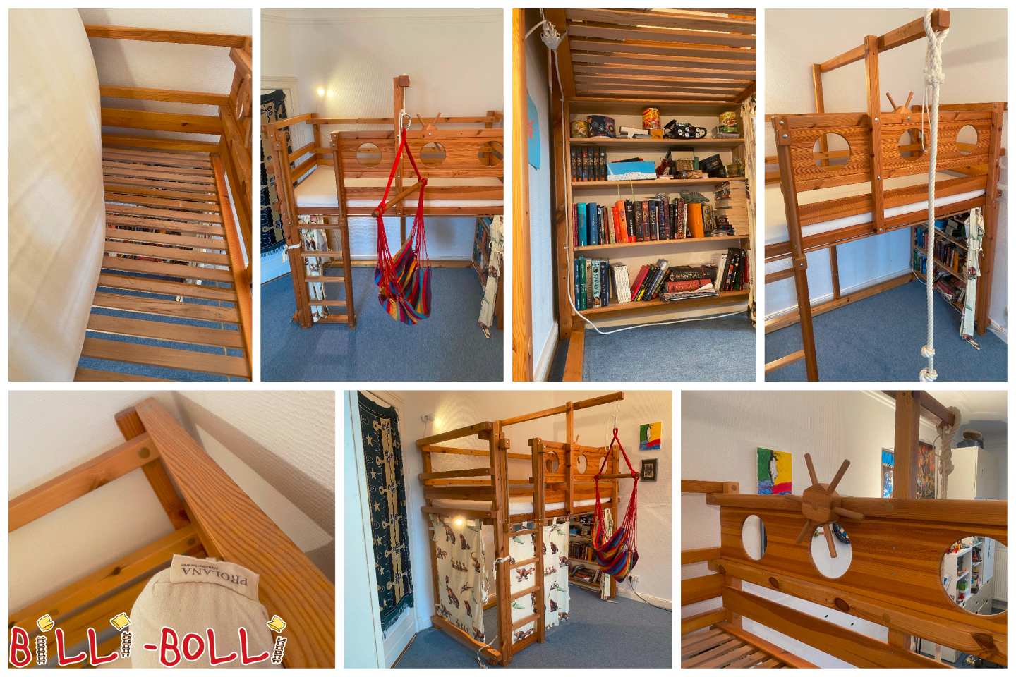 Auganti palėpės lova 100x200, laivo apdaila, pušis, priedai, Berlyne (Kategorija: Palėpės lova auga kartu su vaiku used)