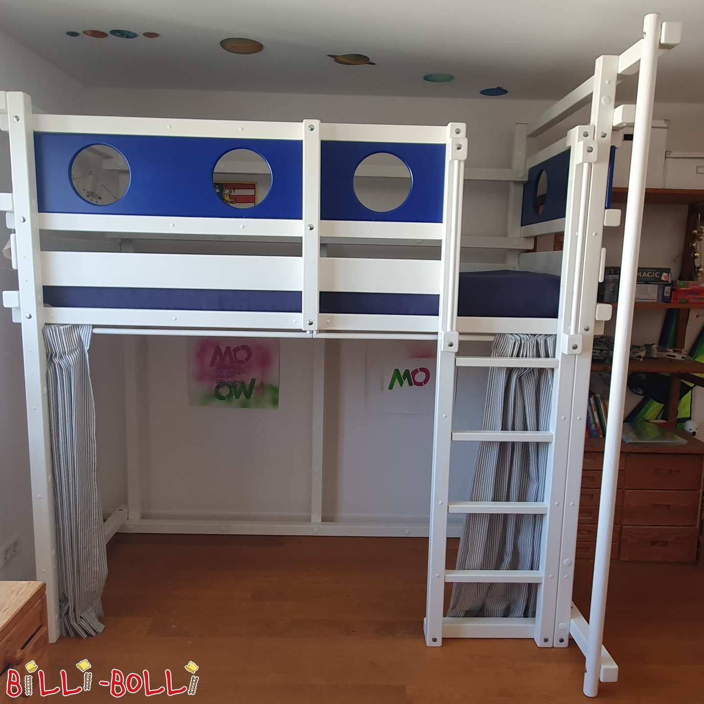 Erweiderbar Loftbett 100x200cm a wäiss/blo zu Freiburg (Kategorie: Loftbett mat Armaufleeën a Leeder, gebraucht)