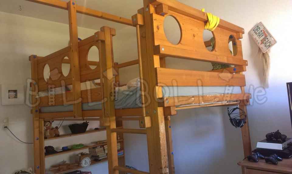 Loft bed that grows with the child, 120 x 200 cm, oiled-waxed spruce (Category: second hand loft bed)