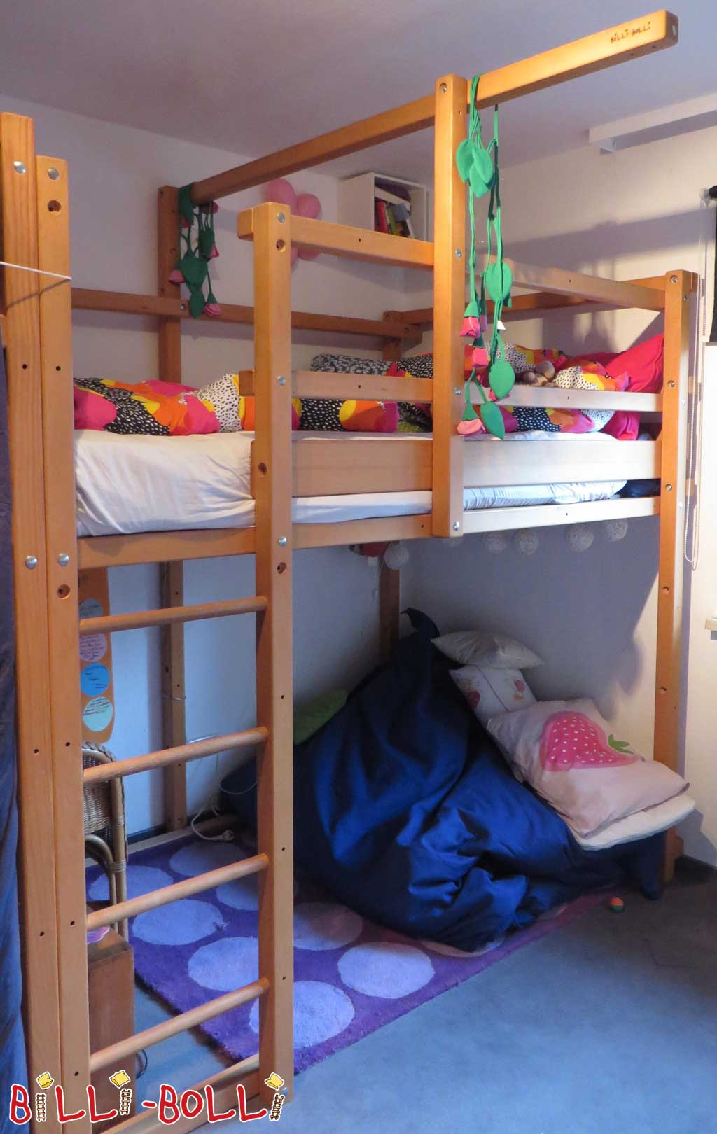 Krevet u potkrovlju koji raste s djetetom, 120 x 220 cm, bukva nauljena voskom (Kategorija: Korišten krevet u potkrovlju)