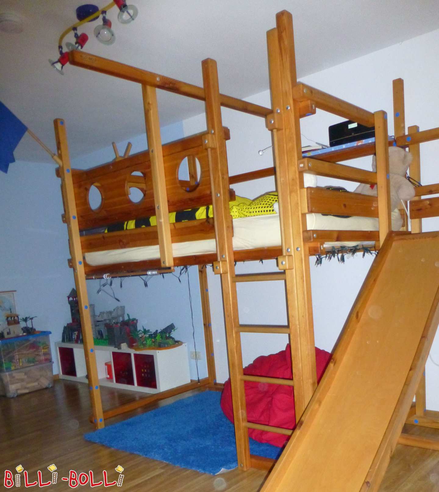 मचान बिस्तर 120x200 सेमी, ऊंचाई 228.5 सेमी फीट छात्र बिस्तर के साथ (श्रेणी: मचान बिस्तर जो बच्चे के साथ बढ़ता है प्रयुक्त)
