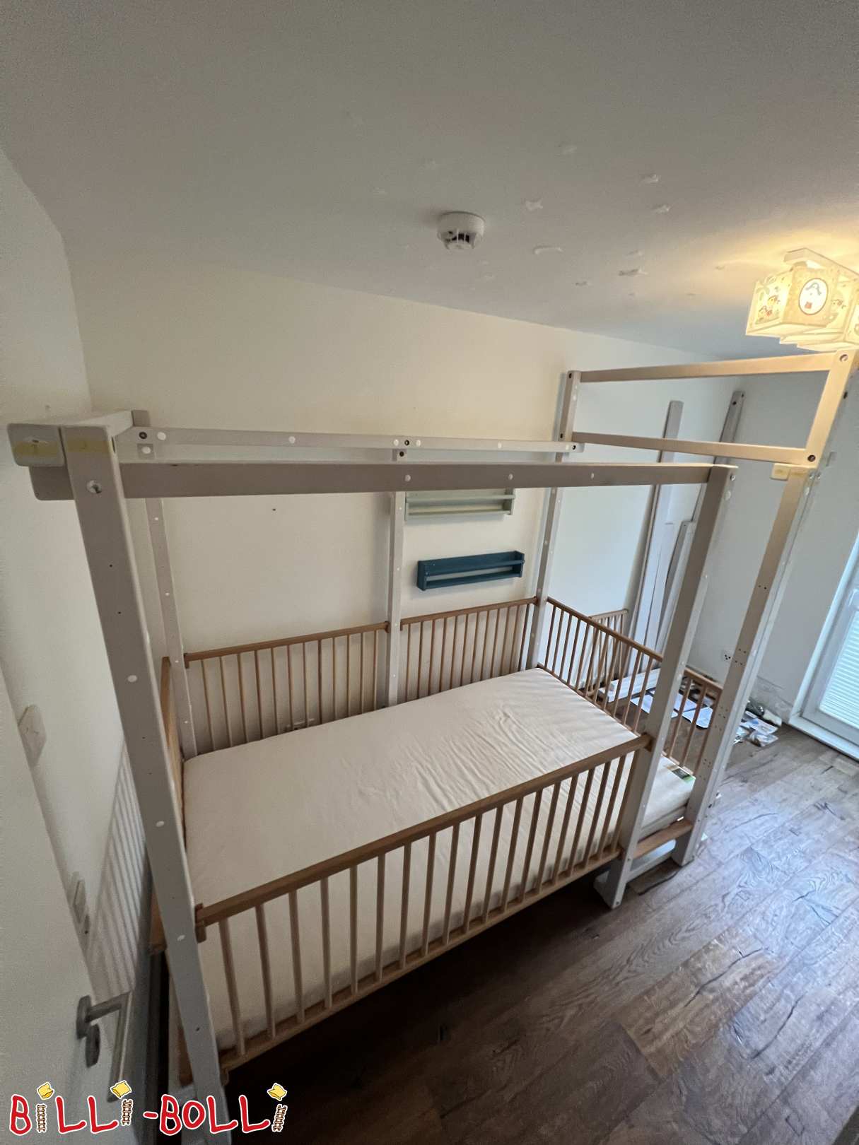 Loft bed 120x220cm, white glazed beech, with baby gate (Category: Accessories/extension parts pre-owned)