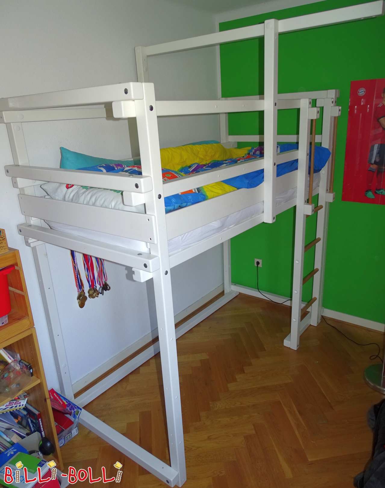 Loft cama 90/200 em pinho, branco lacado, Rhine-Neckar (Categoria: Cama alta usada)
