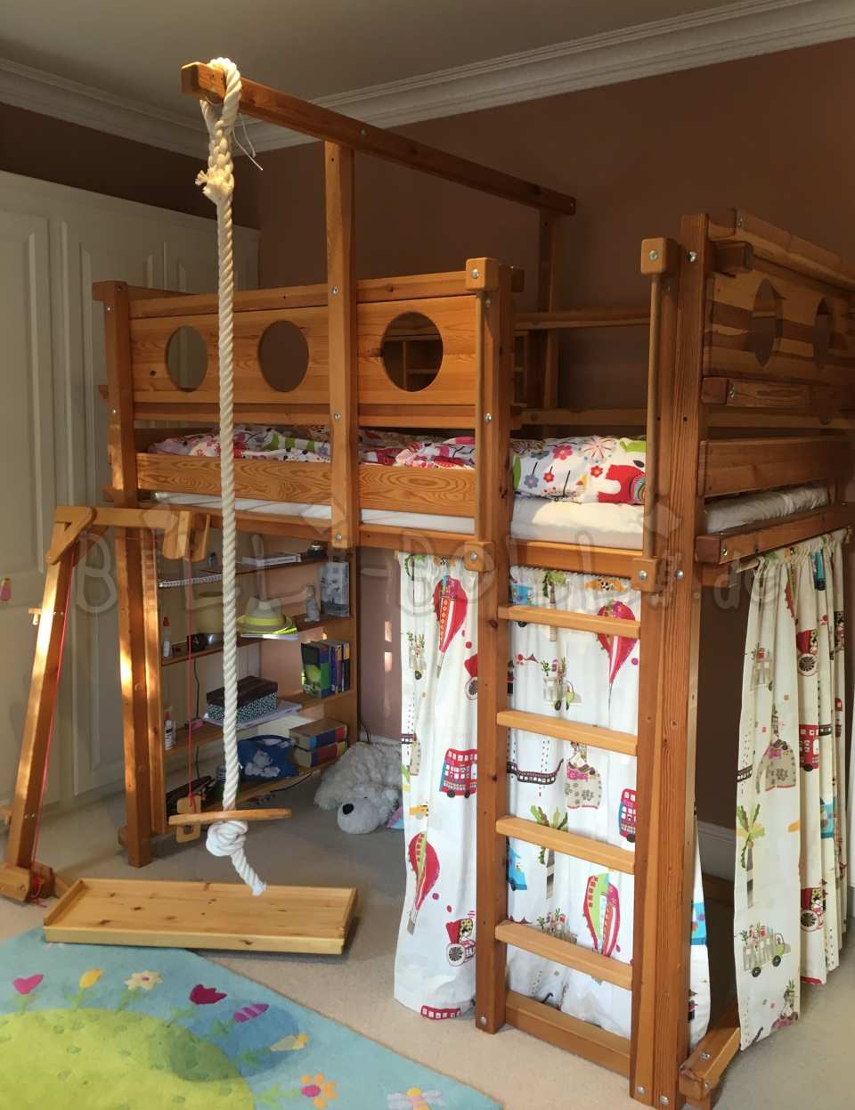 Loft bed that grows with the child, 90 x 190 cm, oiled-waxed pine (Category: second hand loft bed)