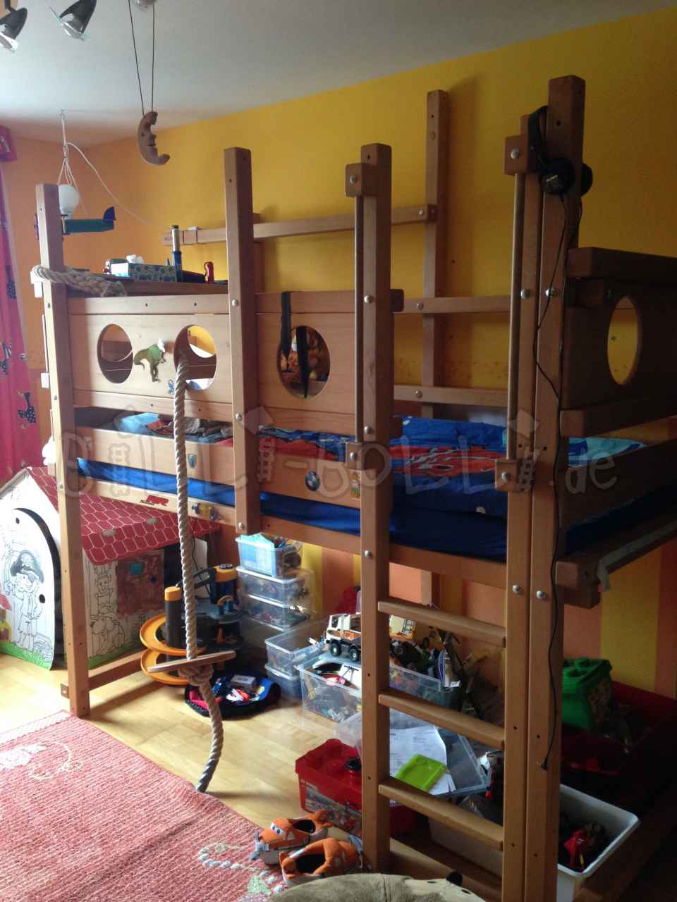 Loft bed that grows with the child 90 x 200 cm, oiled waxed beech (Category: second hand loft bed)