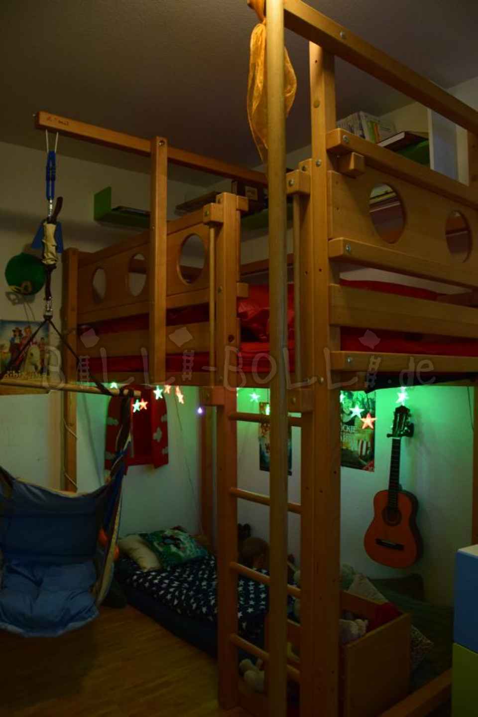 Loft bed that grows with the child, 90 x 200 cm, oiled-waxed beech (Category: second hand loft bed)