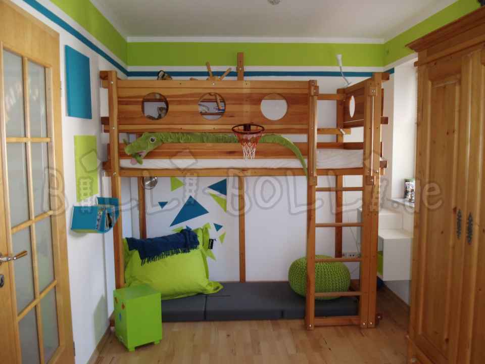 Loft bed that grows with the child, 90 x 200 cm, oiled/waxed pine (Category: second hand loft bed)