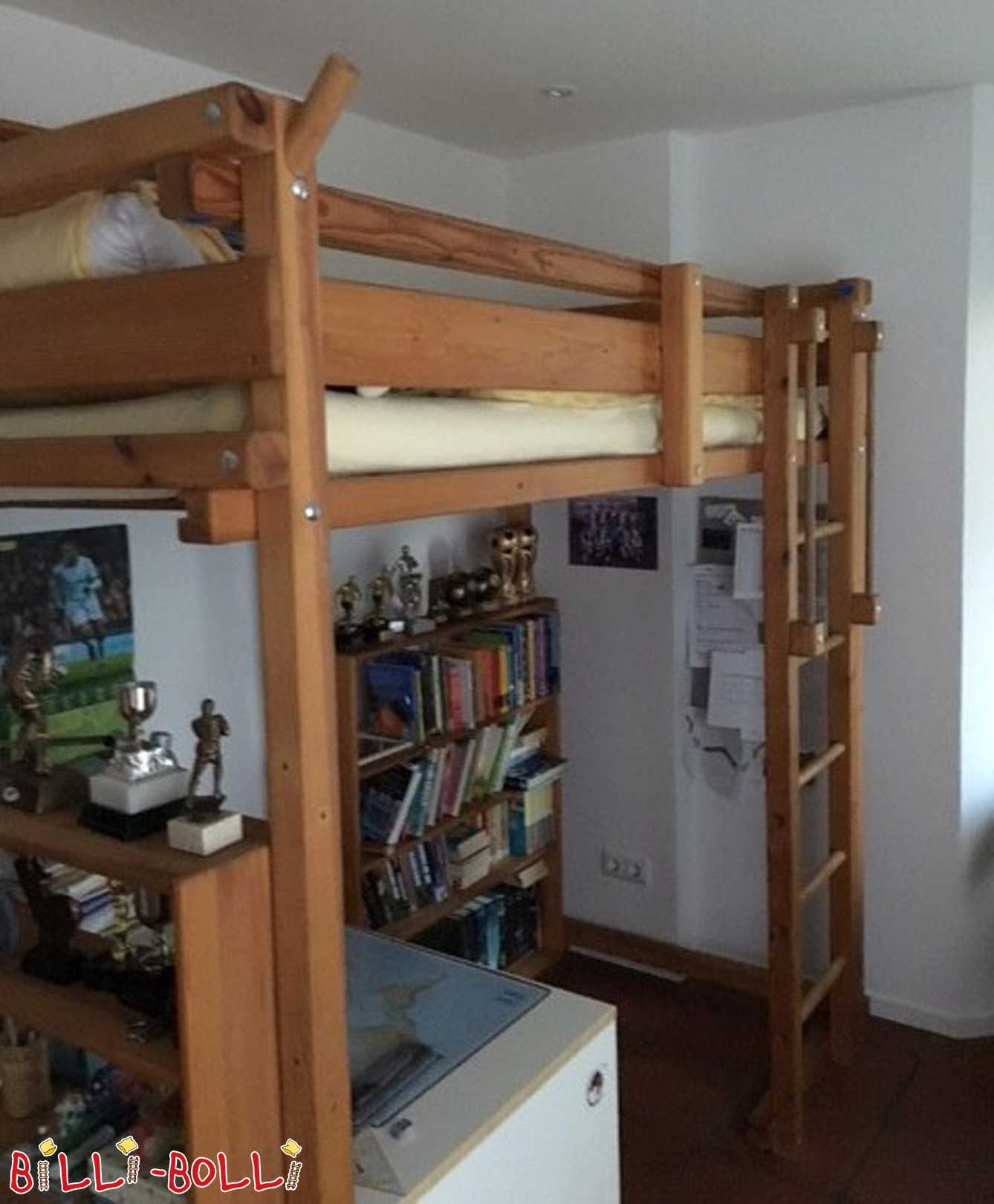 Loft bed that grows with the child, 90 x 200 cm, honey-coloured oiled pine (Category: second hand loft bed)