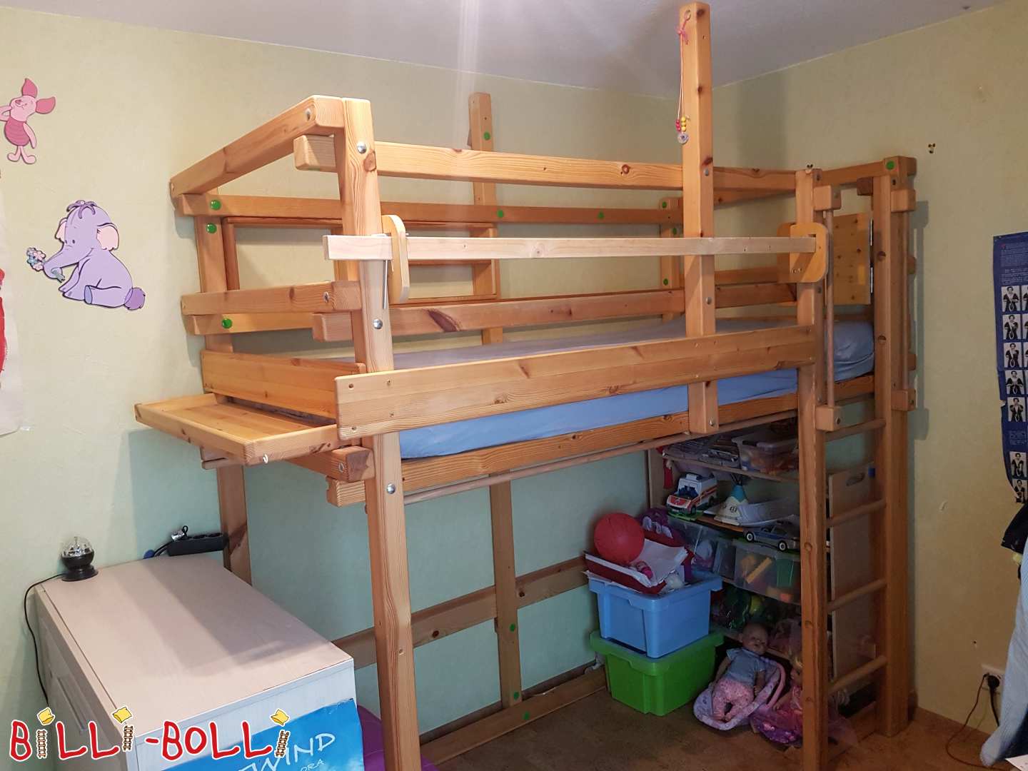 Voksende loftseng 90 x 200 cm, fyrretræ med olievoksbehandling (Kategori: Højseng brugt)