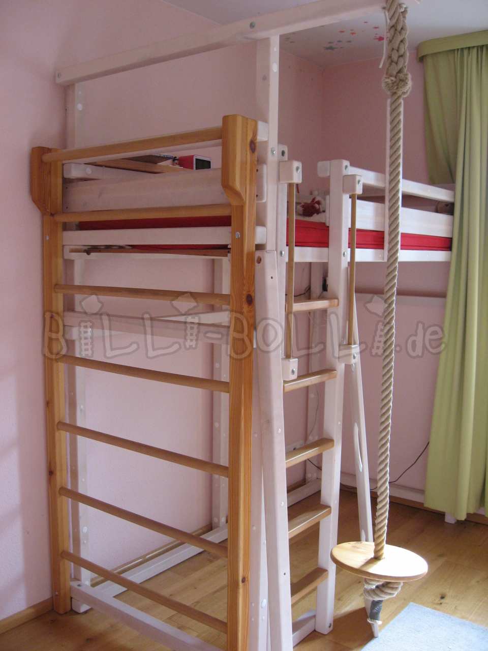 Cama alta creciente, 90 x 200 cm, pino esmaltado blanco (Categoría: cama alta segunda mano)