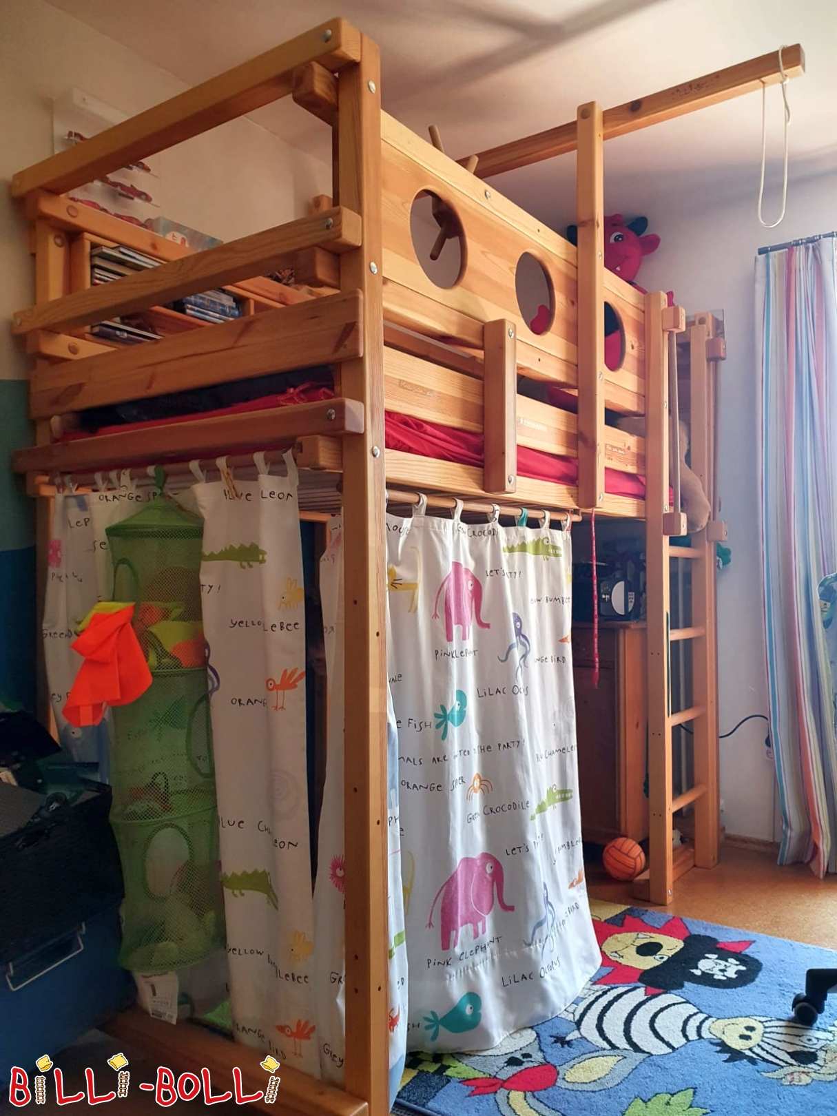 Voksende loftseng 90x200 cm fyrretræ, olievoksbehandlet (Kategori: Højseng brugt)