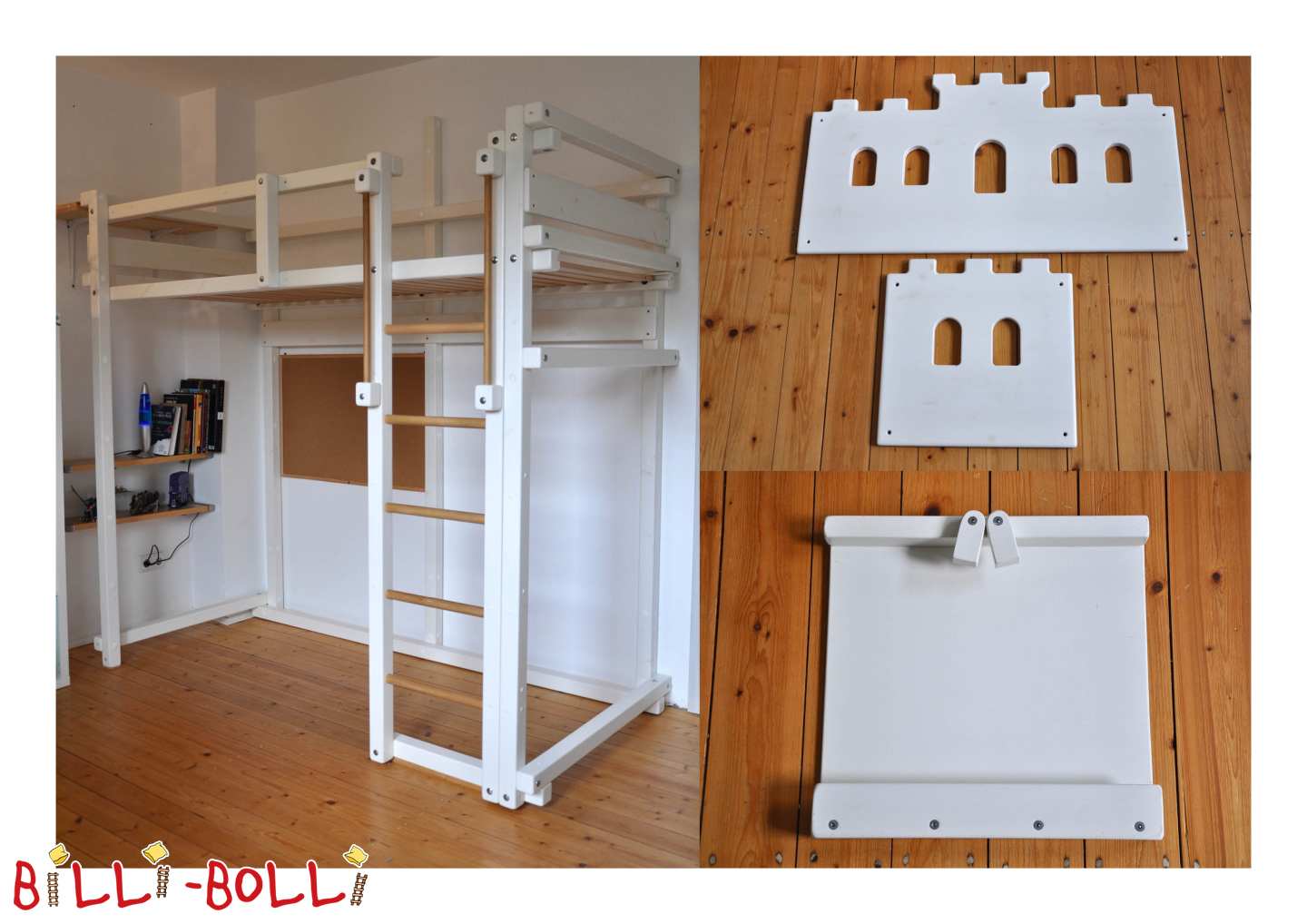 Loft cama 90x200 que cresce com a criança, branco lacado pinheiro (Categoria: Cama alta crescendo com a criança usada)