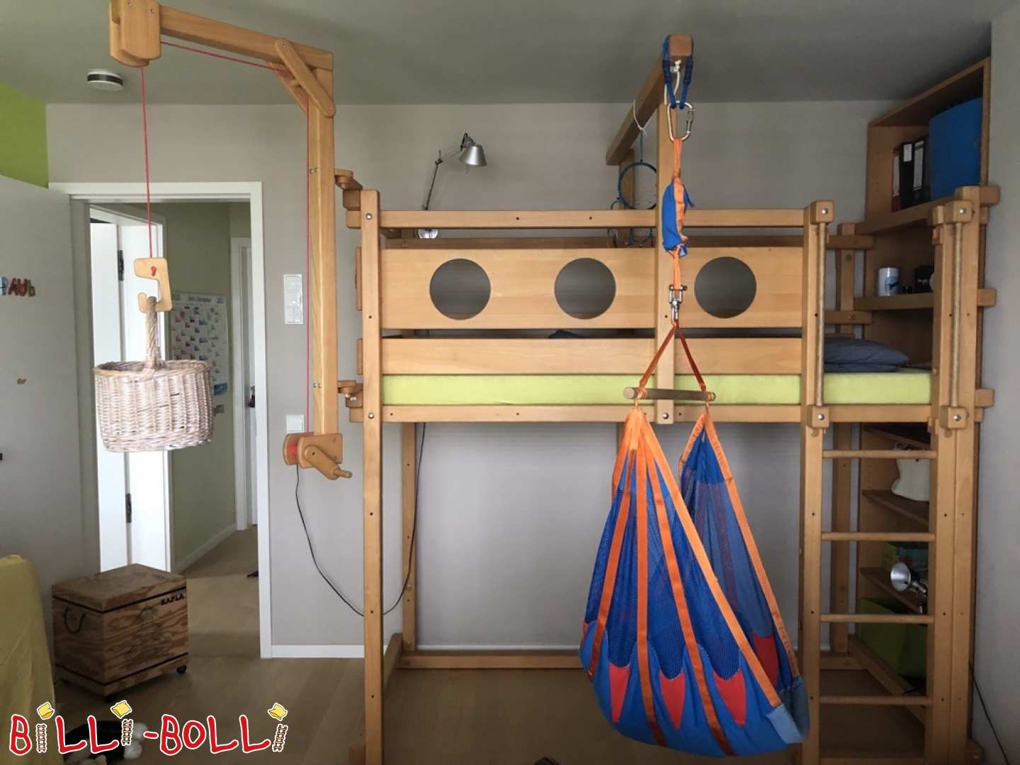 Growing loft bed made of oiled and waxed beech with accessories (Category: second hand loft bed)