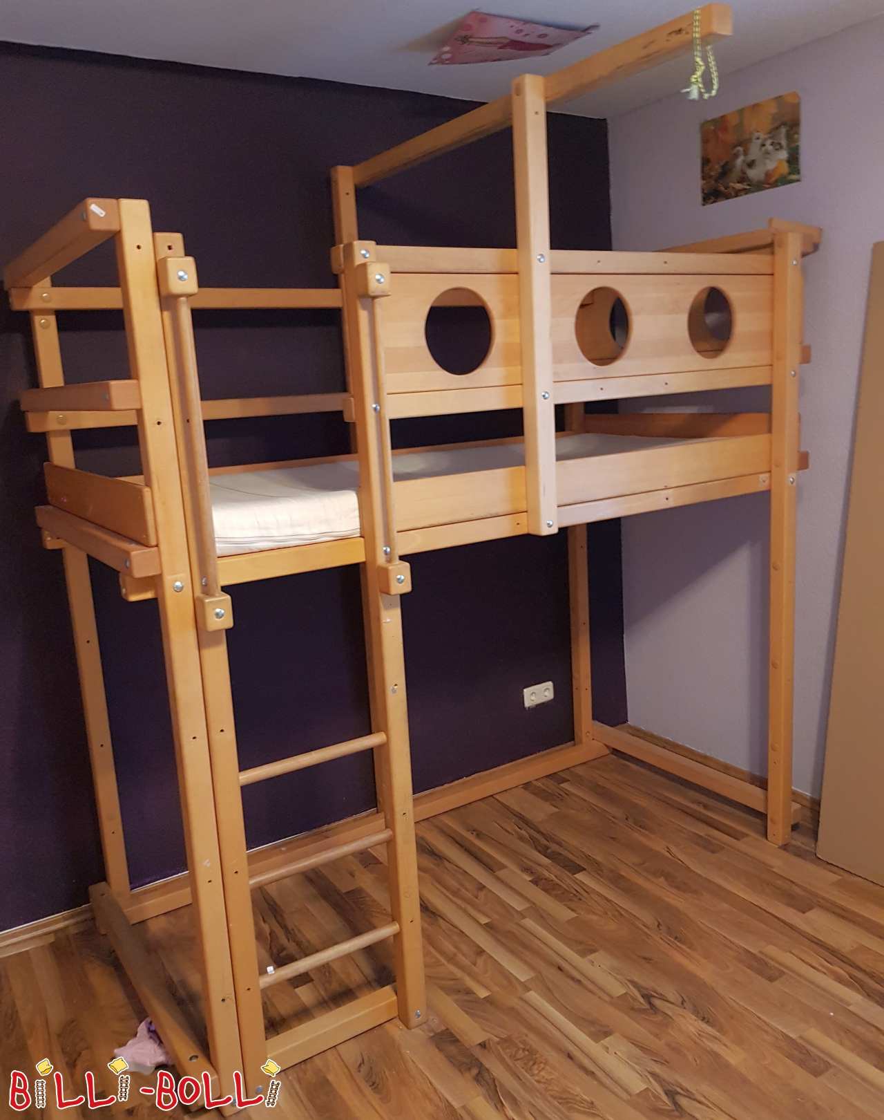 Growing loft bed made of beech with portholes from Lorch am Rhein (Category: second hand loft bed)