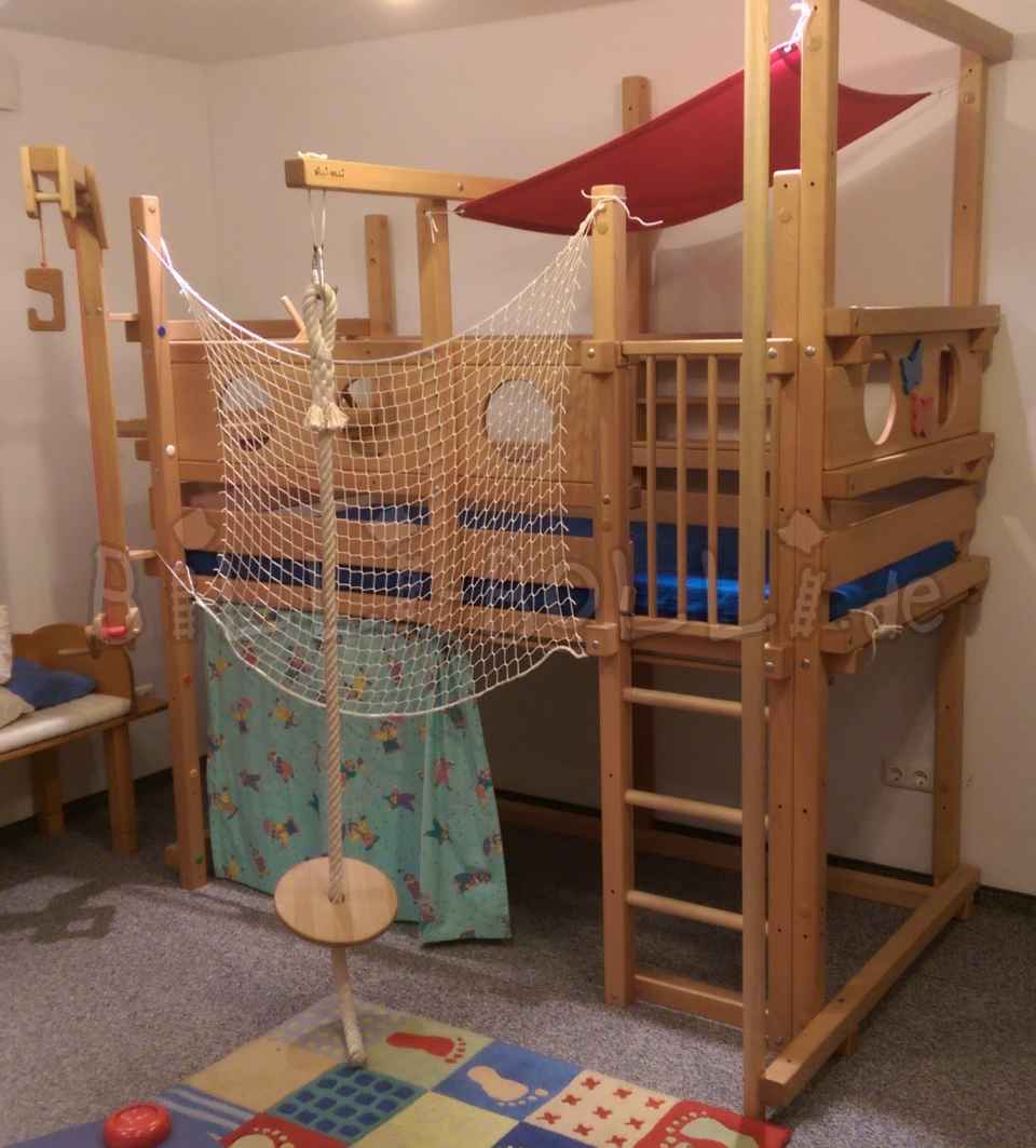 Growing loft bed made of beech with many accessories (exhibit) (Category: second hand loft bed)