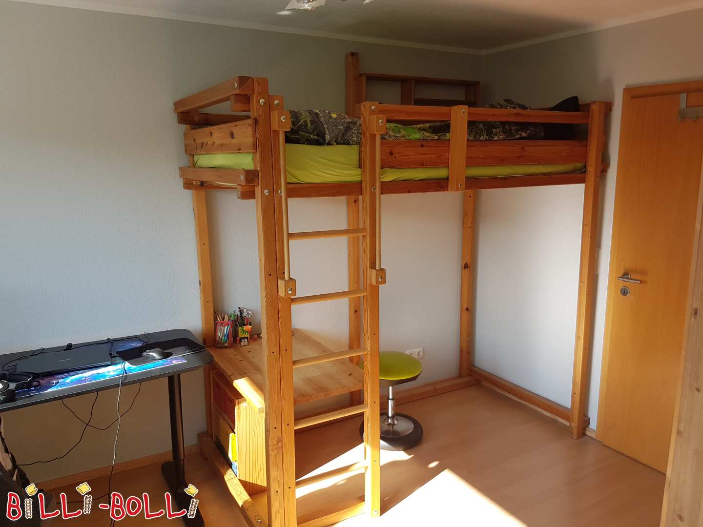 Growing loft bed made of pine oiled-waxed with small shelf (Category: Loft Bed Adjustable by Age pre-owned)