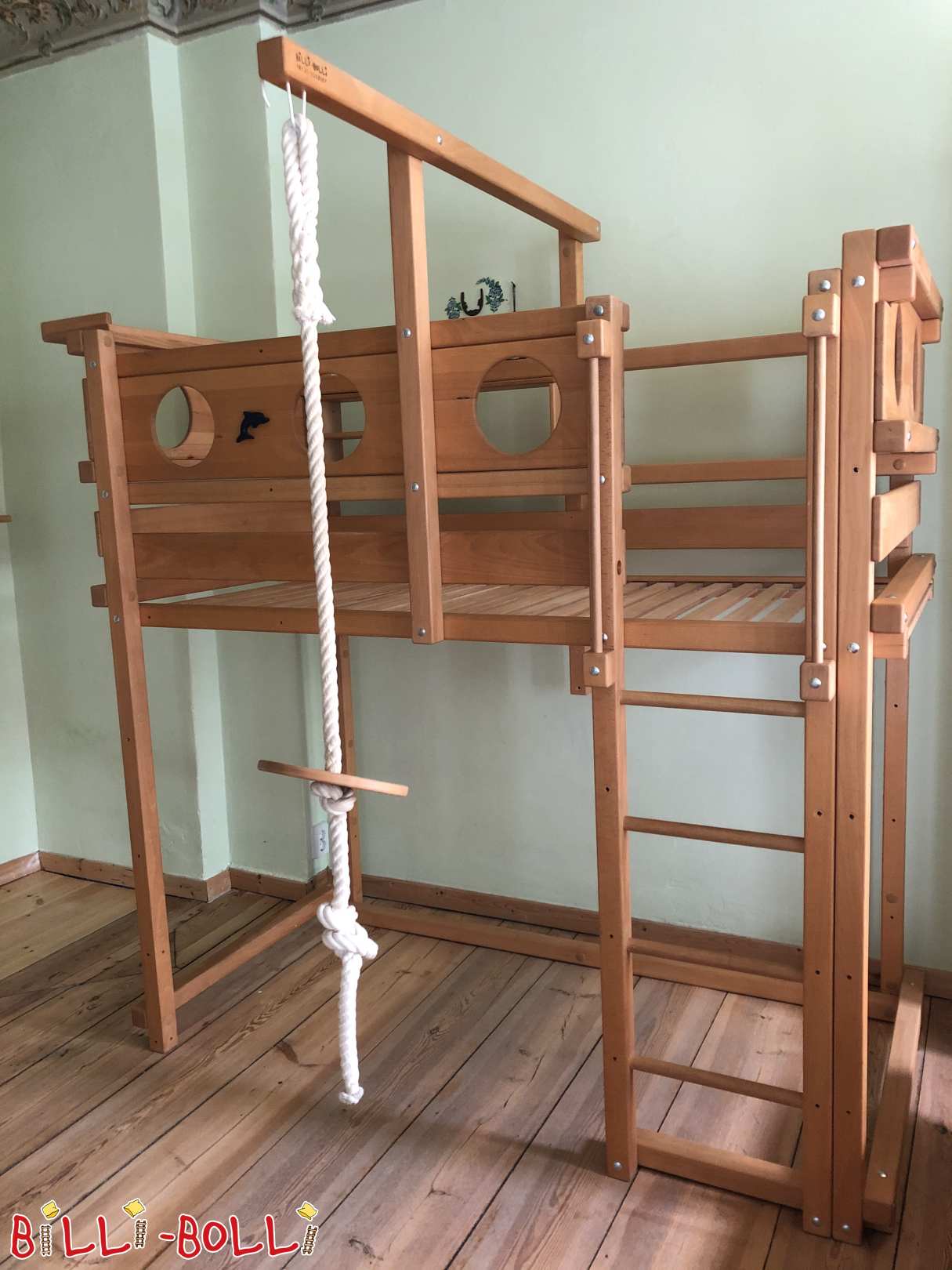 Loft cama faia 90 x 200 com acessórios (Categoria: Cama alta crescendo com a criança usada)