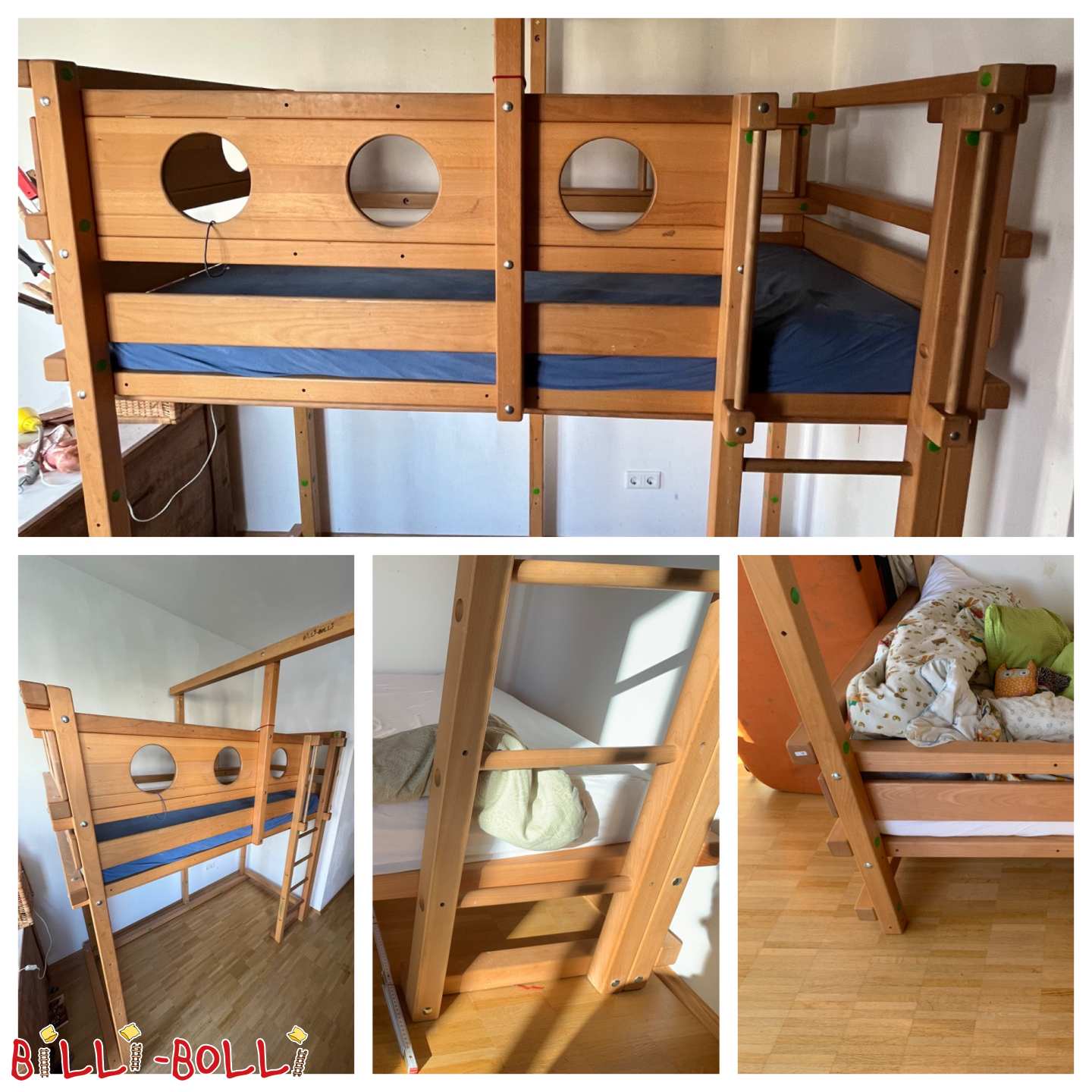 Growing loft bed beech (oiled-waxed) with accessories (Category: Loft Bed Adjustable by Age pre-owned)