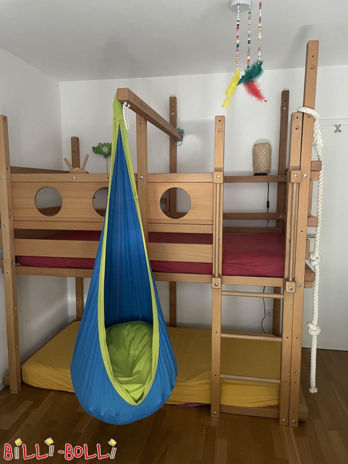 Oiled-waxed beech loft bed for sale that grows with the child (Category: Loft Bed Adjustable by Age pre-owned)
