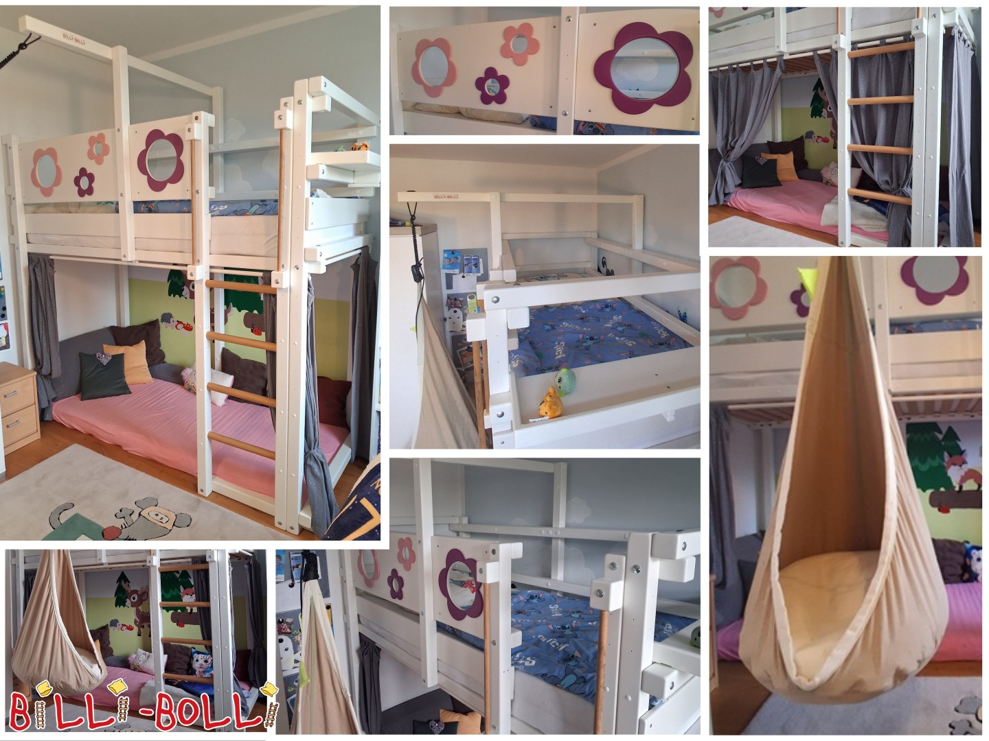 Anuncio 5767: Cama alta de haya que se adapta al crecimiento del niño, lacada en blanco con tableros con motivos florales Cama alta de haya que se adapta al crecimiento del niño, lacada en blanco con tableros con motivos florales (Categoría: Cama alta ajustable a la edad de segunda mano)